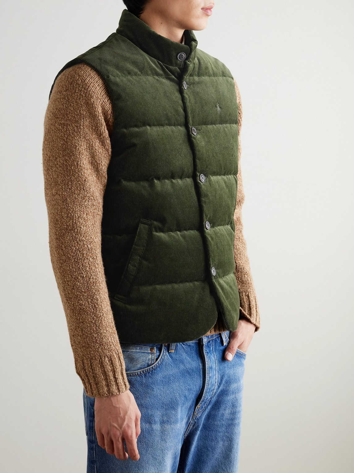 Polo Ralph Lauren Logo-embroidered Quilted Cotton-corduroy Down Gilet In Green