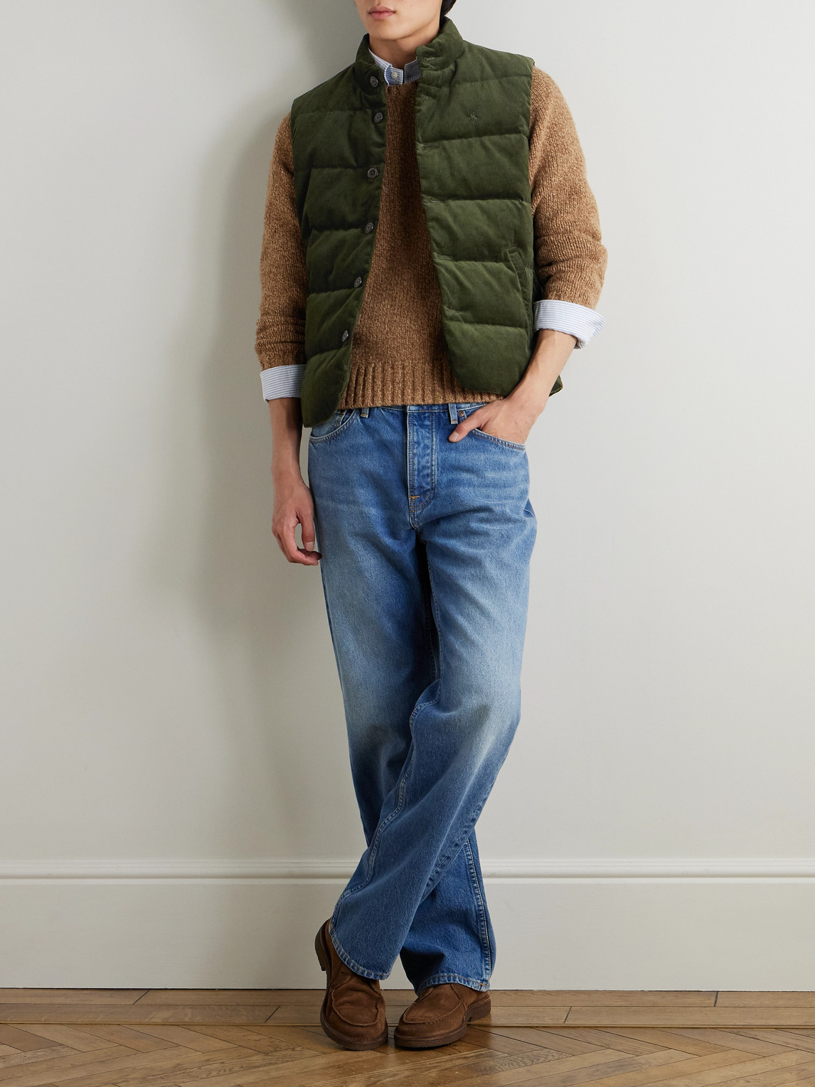 Polo Ralph Lauren Logo-embroidered Quilted Cotton-corduroy Down Gilet In Green