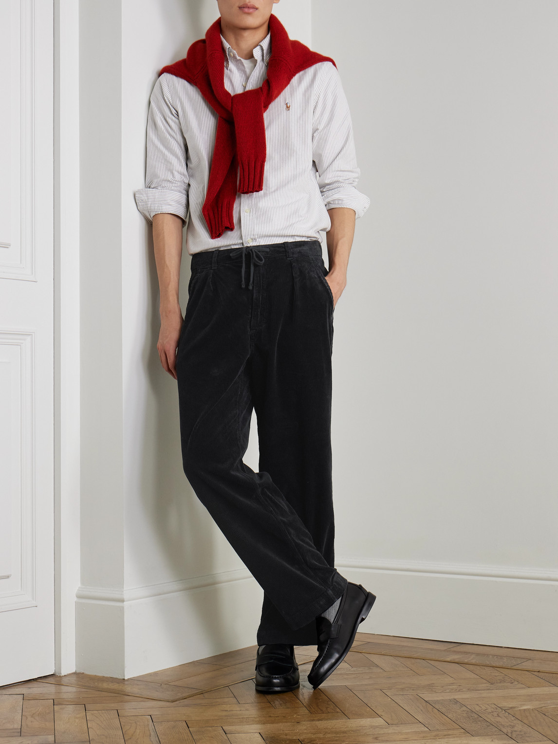 Polo Ralph Lauren Easy Straight-leg Cotton-corduroy Drawstring Trousers In Black