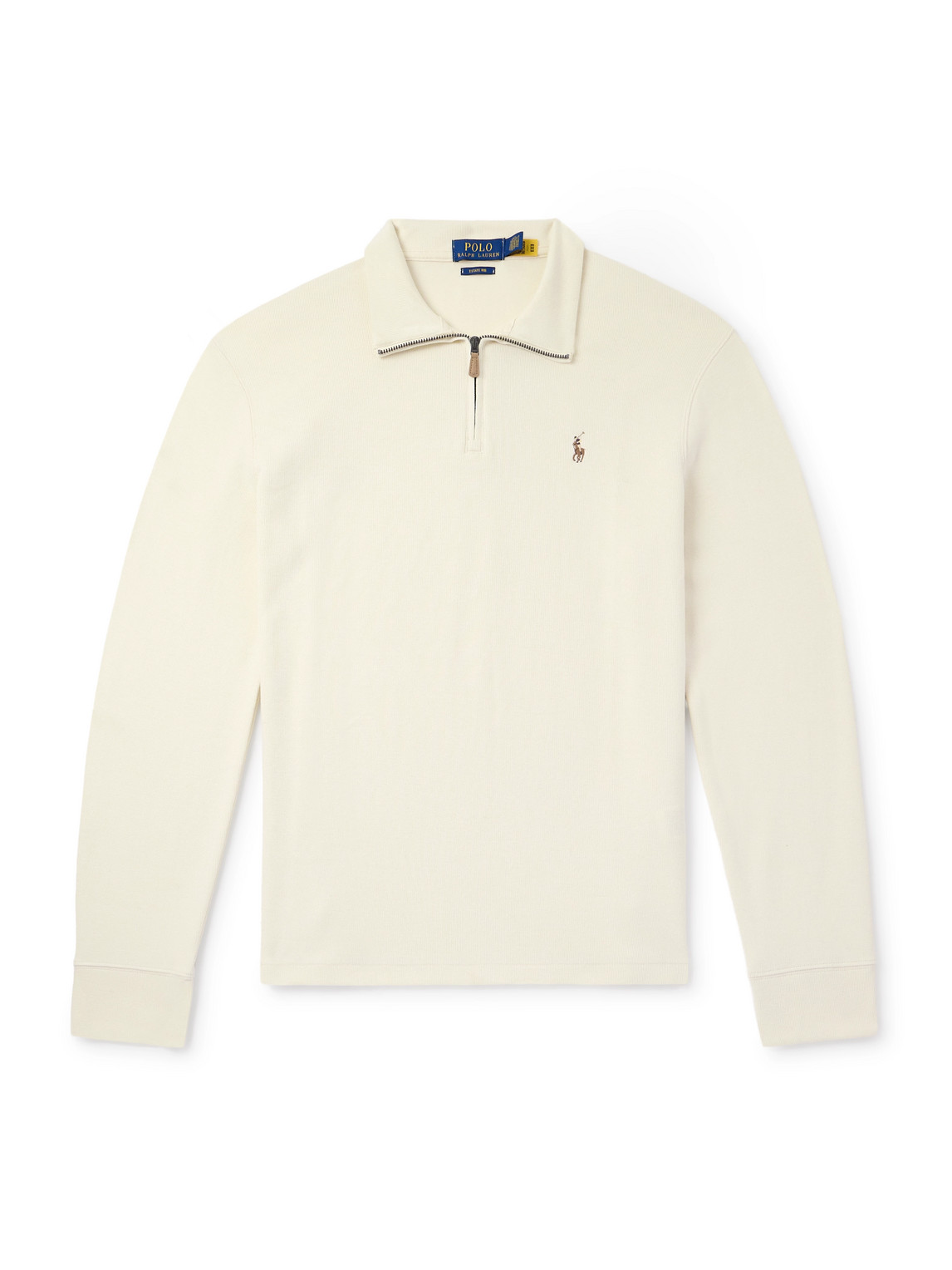 Logo-Embroidered Ribbed Cotton Zip-Up Sweater