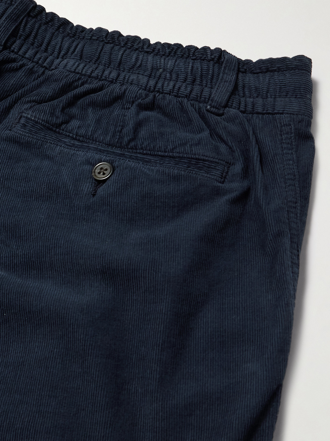 Polo Ralph Lauren Pleated Tapered Stretch Cotton-corduroy Drawstring Trousers In Blue