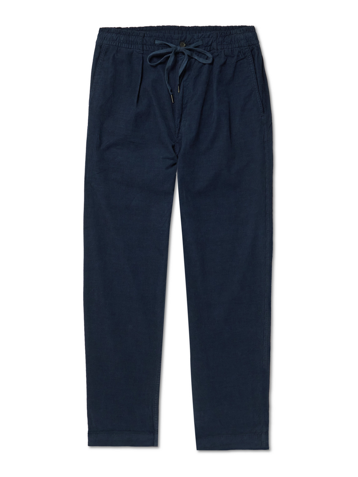 Polo Ralph Lauren Pleated Tapered Stretch Cotton-corduroy Drawstring Trousers In Blue