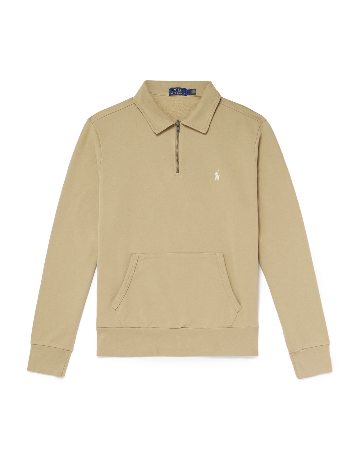 Polo Ralph Lauren Logo-embroidered Cotton-jersey Half-zip Sweatshirt In Nude