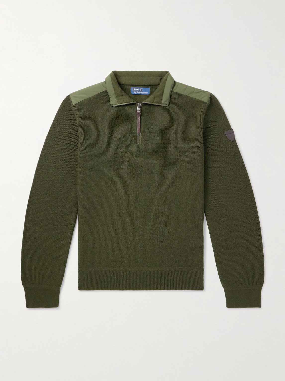 Padded Quilted Shell-Trimmed Wool Half-Zip Sweater
