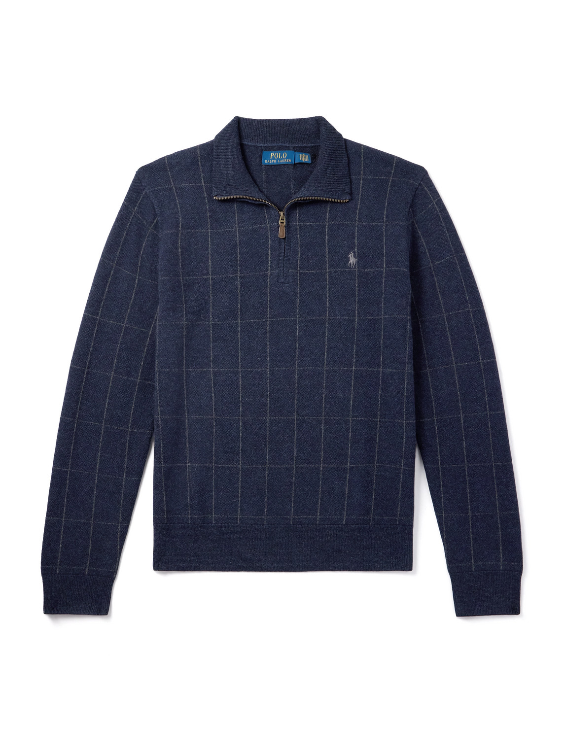 Polo Ralph Lauren Checked Wool Half-zip Jumper In Blue