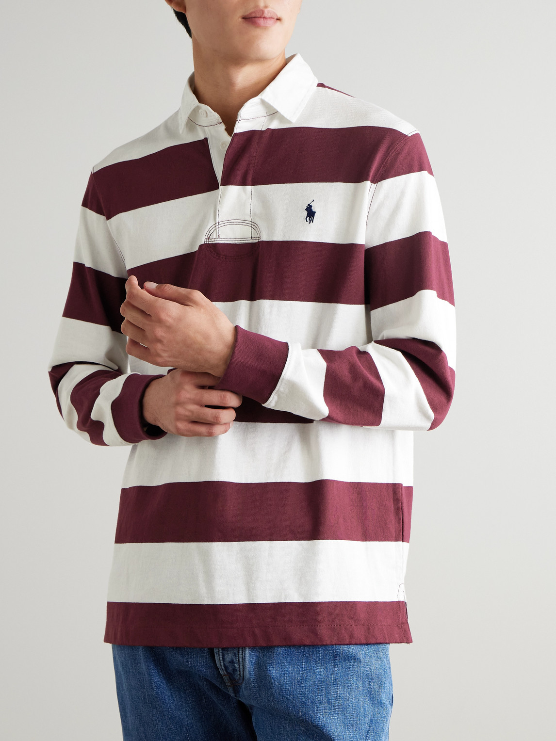 Polo Ralph Lauren Logo-embroidered Striped Cotton-jersey Polo Shirt In Burgundy