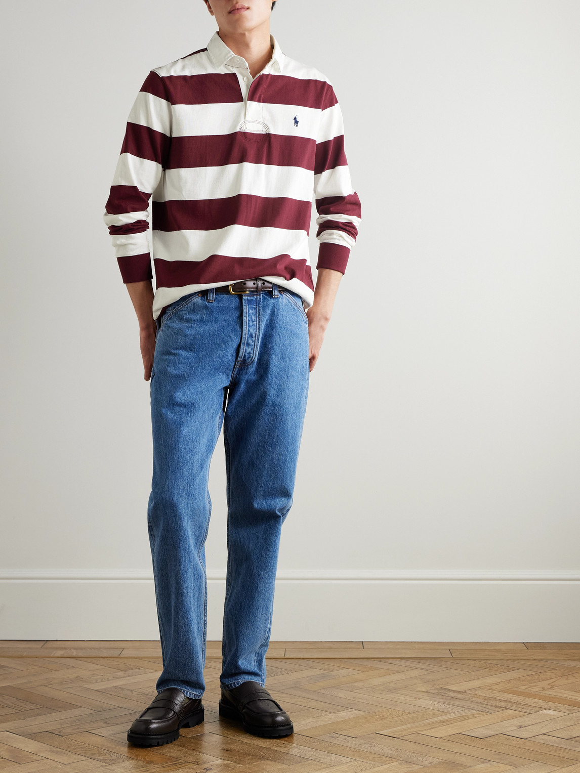Polo Ralph Lauren Logo-embroidered Striped Cotton-jersey Polo Shirt In Burgundy