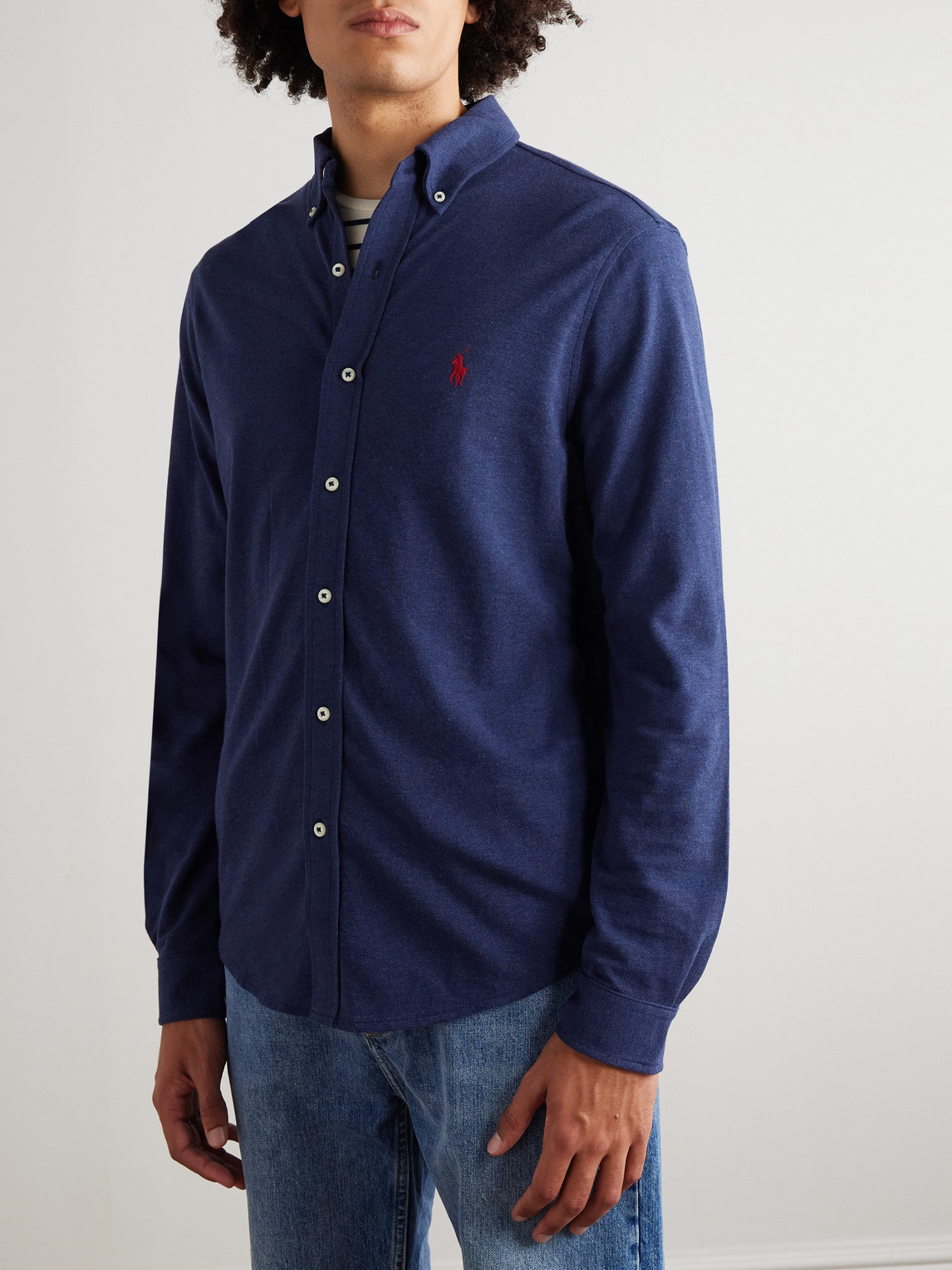 Polo Ralph Lauren Mens Navy Long-sleeved Garment-dyed Custom-fit Cotton Oxford Shirt Xl In Blue