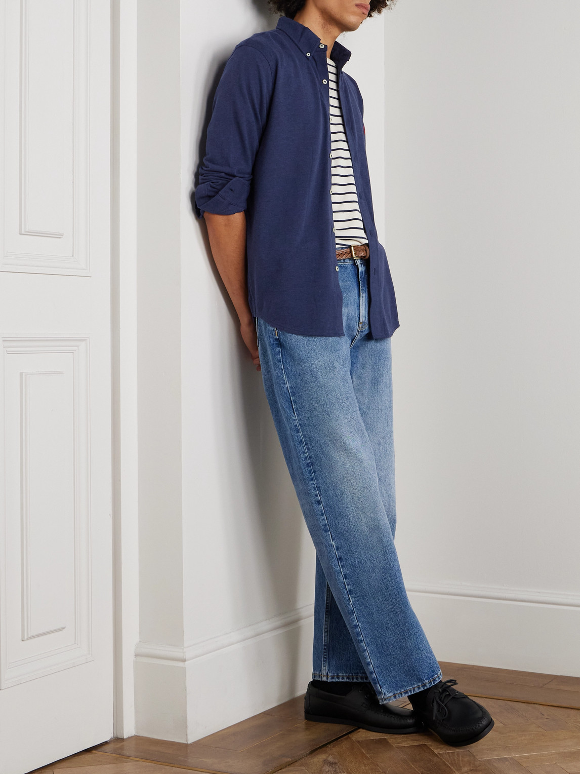 Polo Ralph Lauren Mens Navy Long-sleeved Garment-dyed Custom-fit Cotton Oxford Shirt Xl In Blue