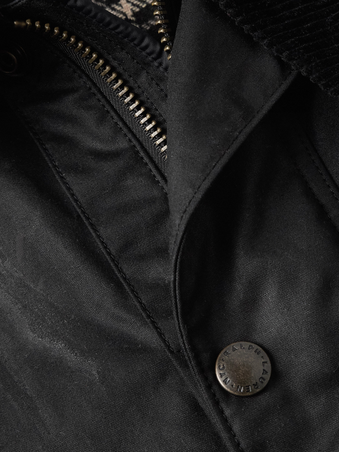 Polo Ralph Lauren Oilcloth Corduroy-trimmed Coated-cotton Jacket In Black