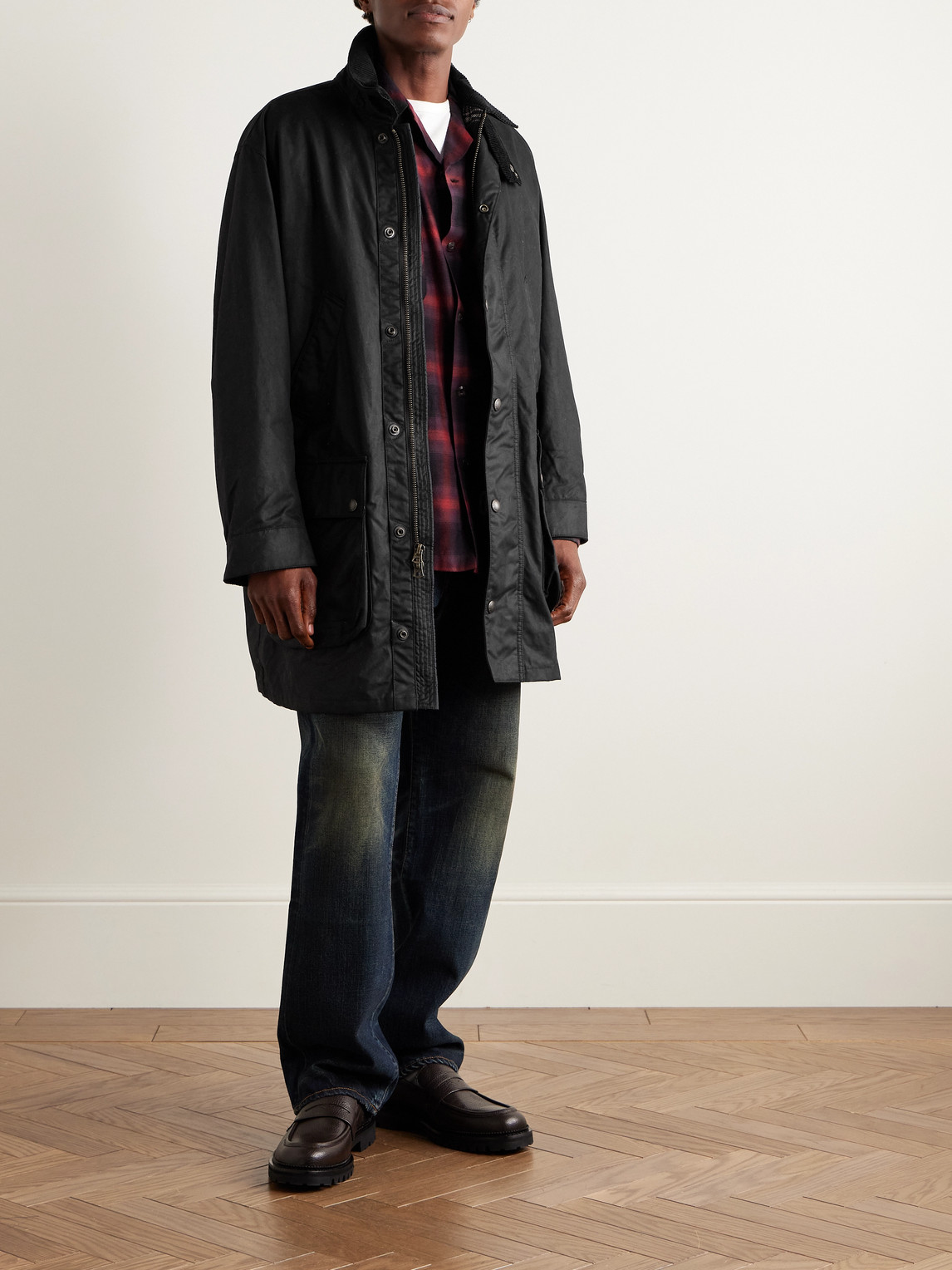 Polo Ralph Lauren Oilcloth Corduroy-trimmed Coated-cotton Jacket In Black