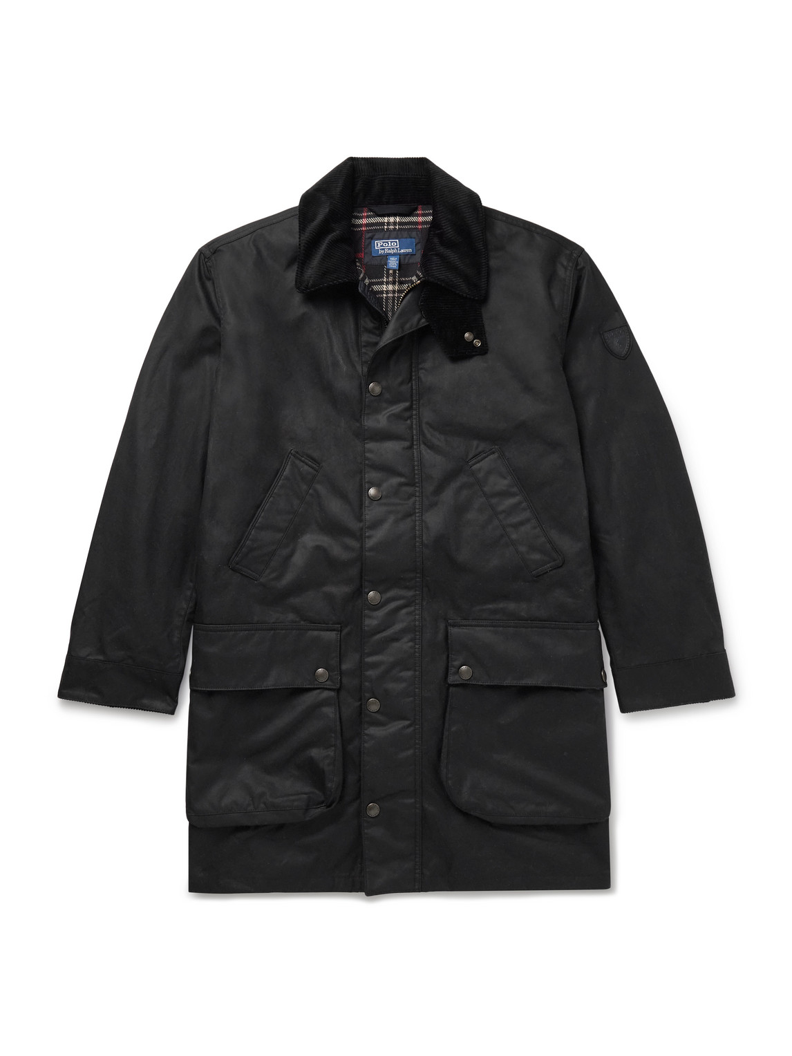 Polo Ralph Lauren Oilcloth Corduroy-trimmed Coated-cotton Jacket In Black