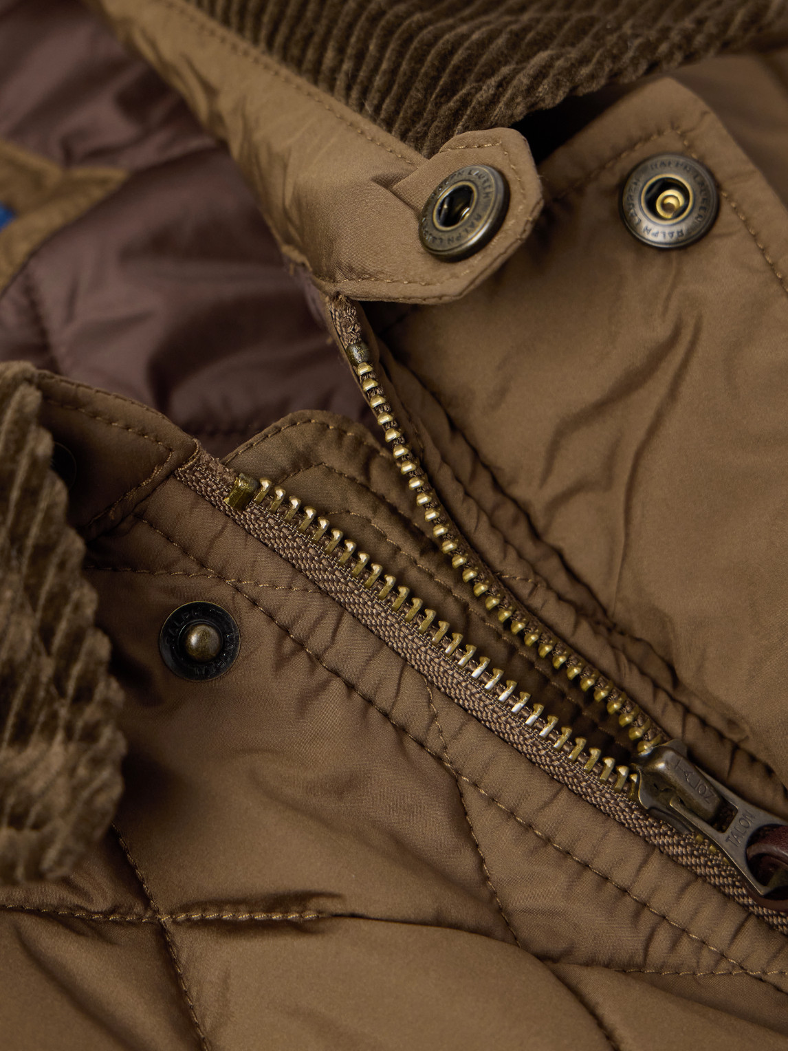 Polo Ralph Lauren Corduroy-trimmed Padded Quilted Shell Field Jacket In Brown