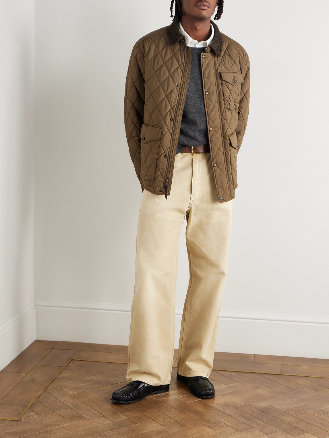 Polo Ralph Lauren Corduroy-trimmed Padded Quilted Shell Field Jacket In Brown