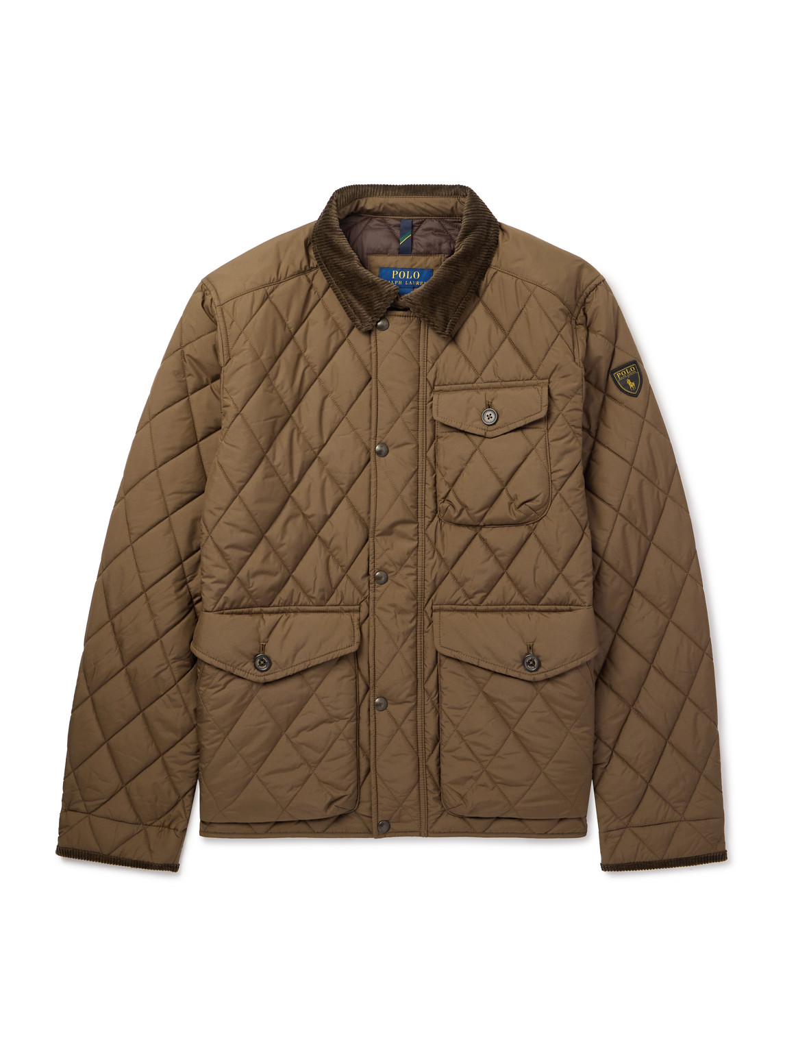 Polo Ralph Lauren Corduroy-trimmed Padded Quilted Shell Field Jacket In Brown