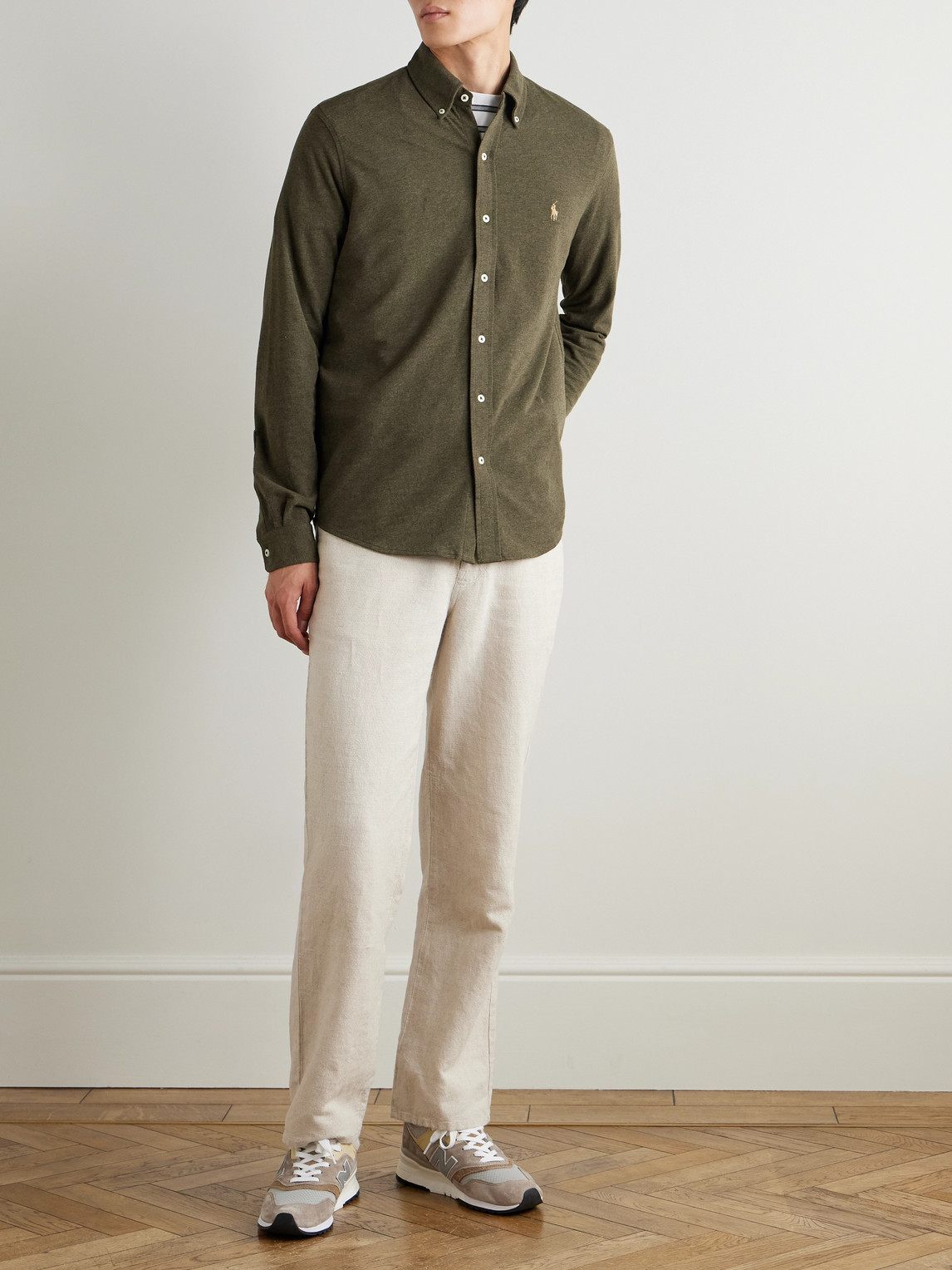 Polo Ralph Lauren Button-down Collar Logo-embroidered Featherweight Mesh Shirt In Green