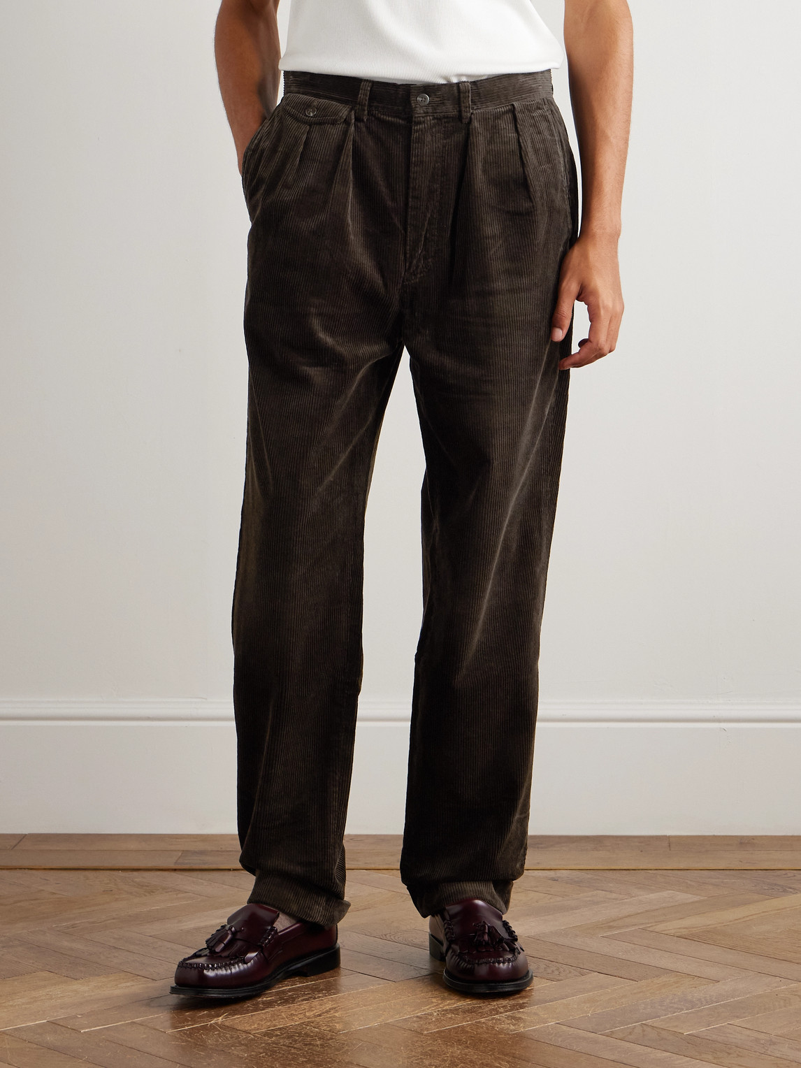 Polo Ralph Lauren Whitman Wide-leg Pleated Cotton-corduroy Trousers In Brown