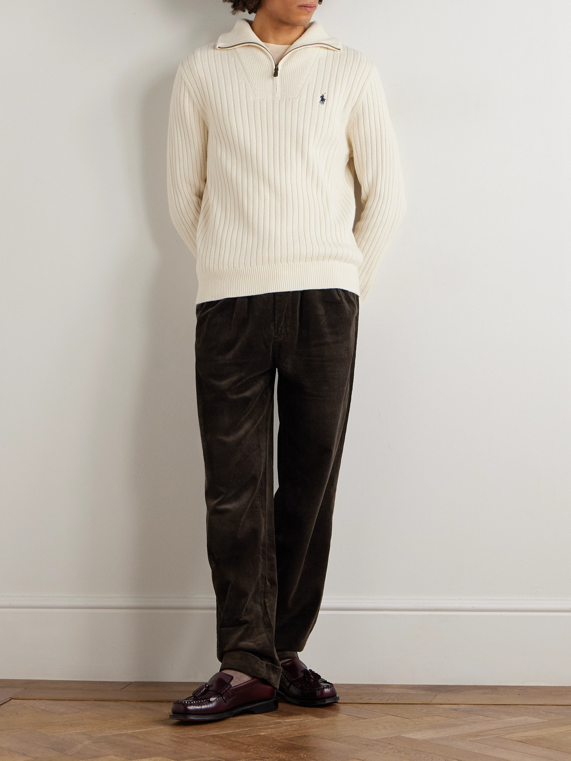 Polo Ralph Lauren Whitman Wide-leg Pleated Cotton-corduroy Trousers In Brown