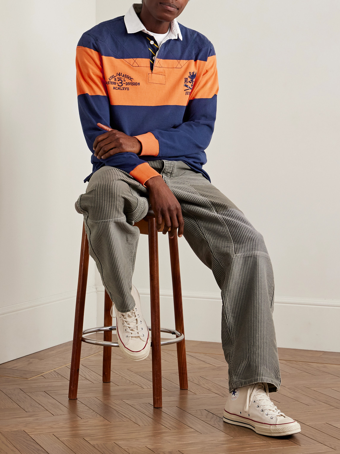 Polo Ralph Lauren Embroidered Striped Cotton-jersey Polo Shirt In Blue