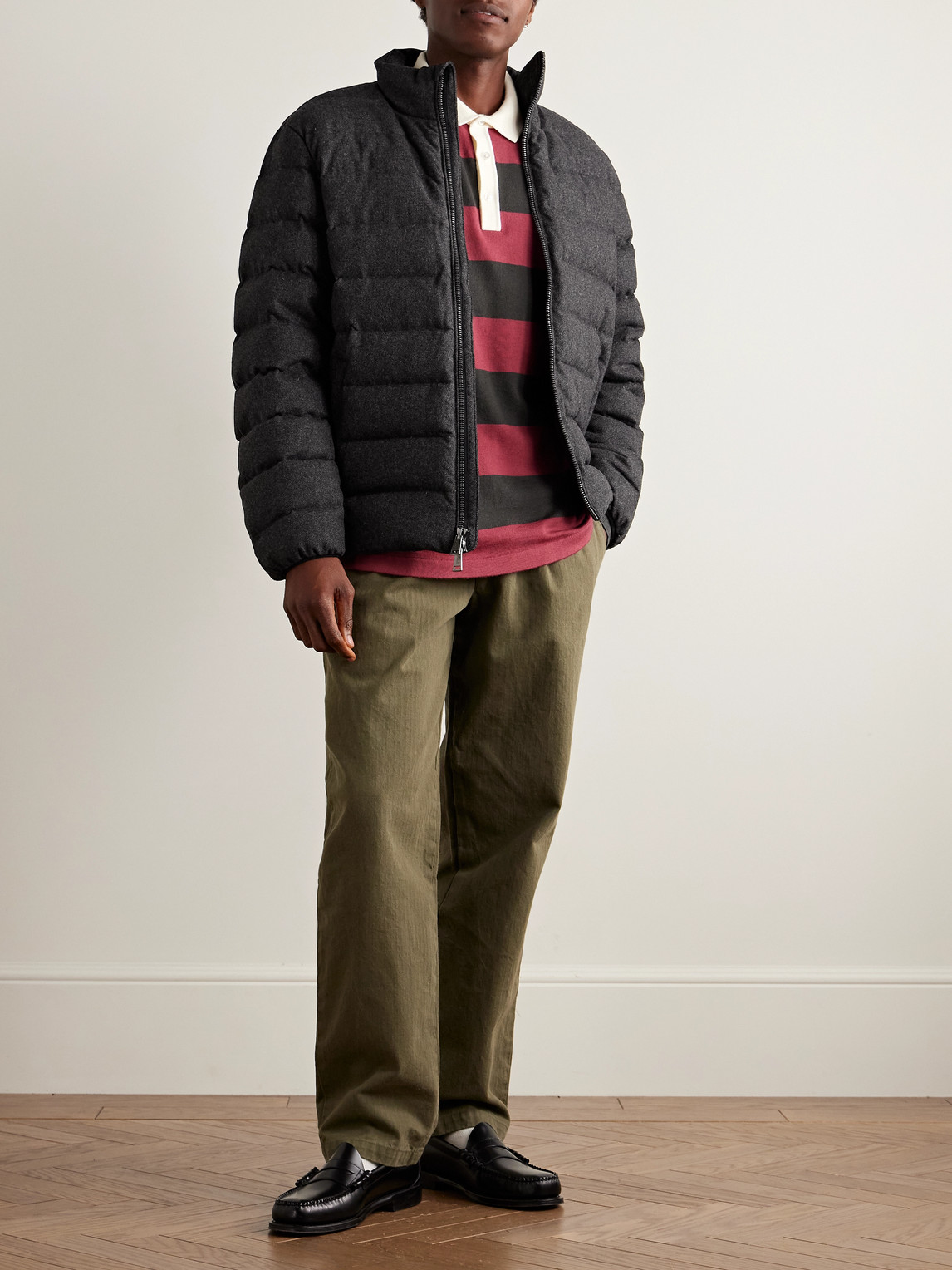 Polo Ralph Lauren Colden Quilted Herringbone Recycled-flannel Down Jacket In Black