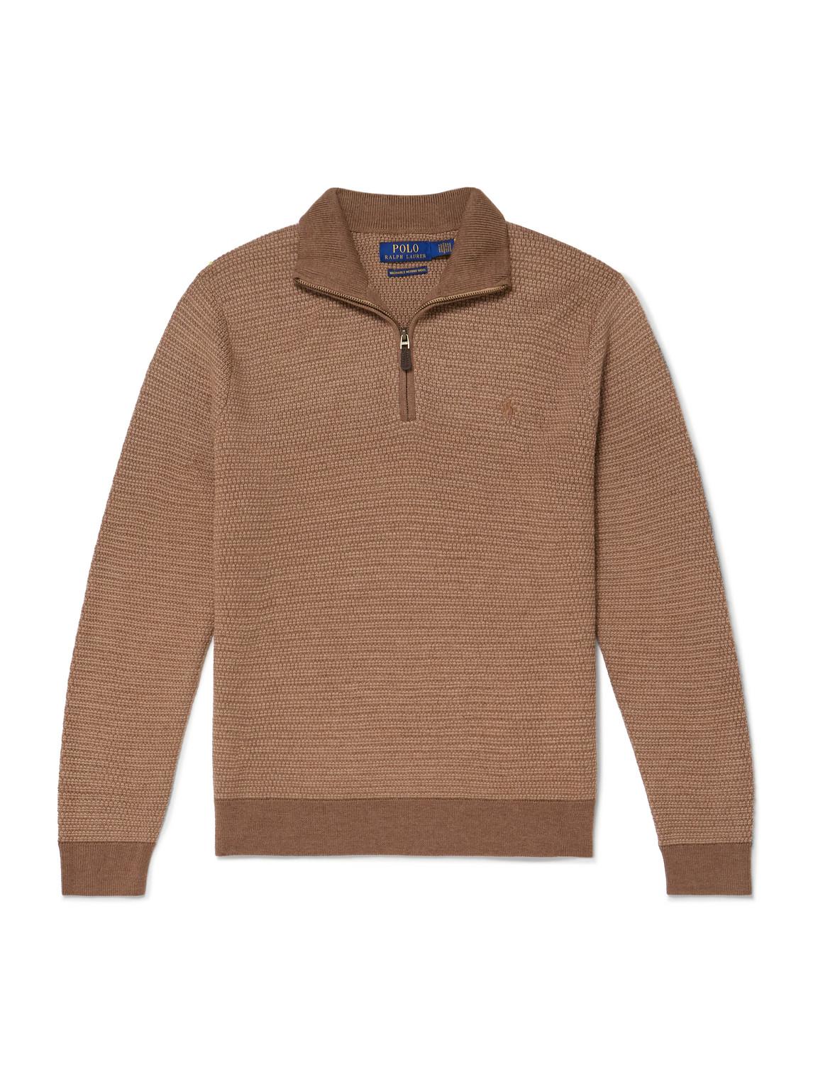 Polo Ralph Lauren Logo-embroidered Merino Wool Half-zip Sweater In Brown