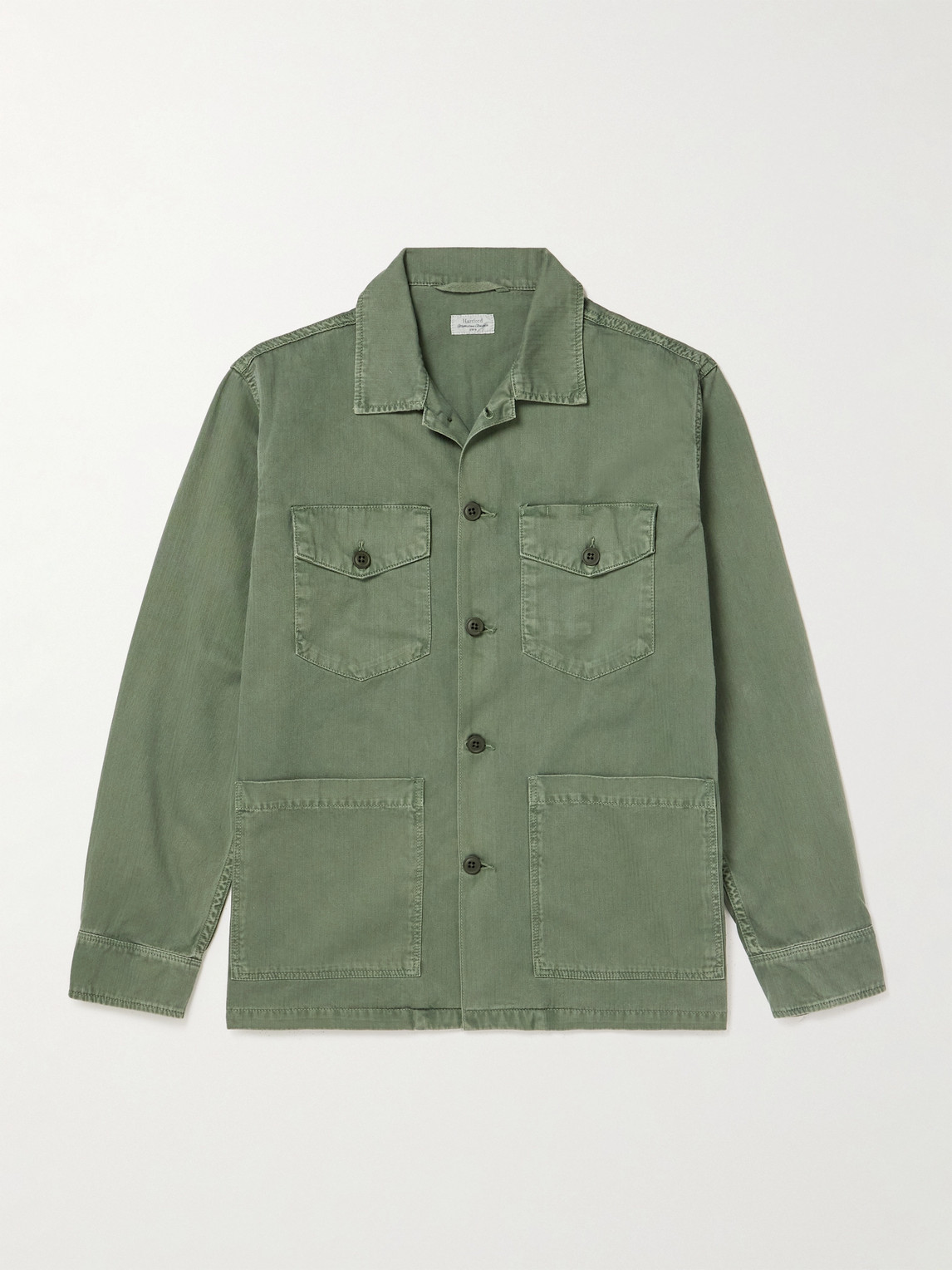 Hartford Jeffrey Herringbone Cotton-gabardine Jacket In Green