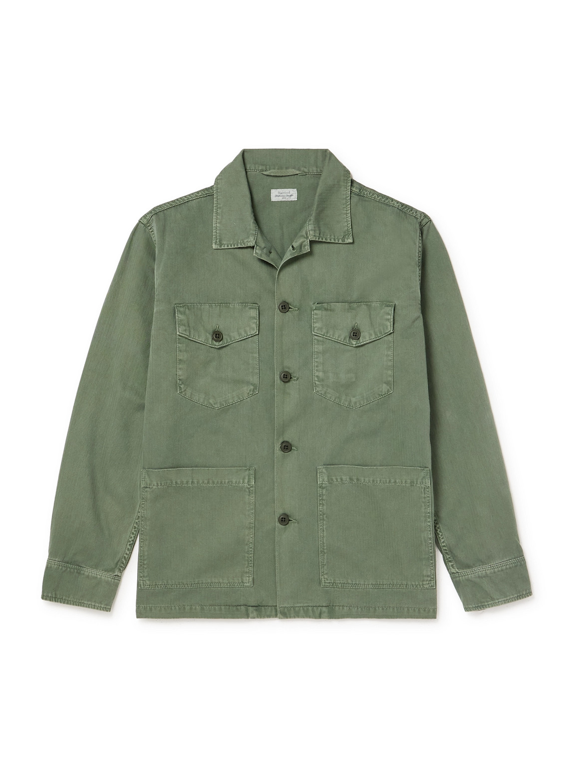 Hartford Jeffrey Herringbone Cotton-gabardine Jacket In Green