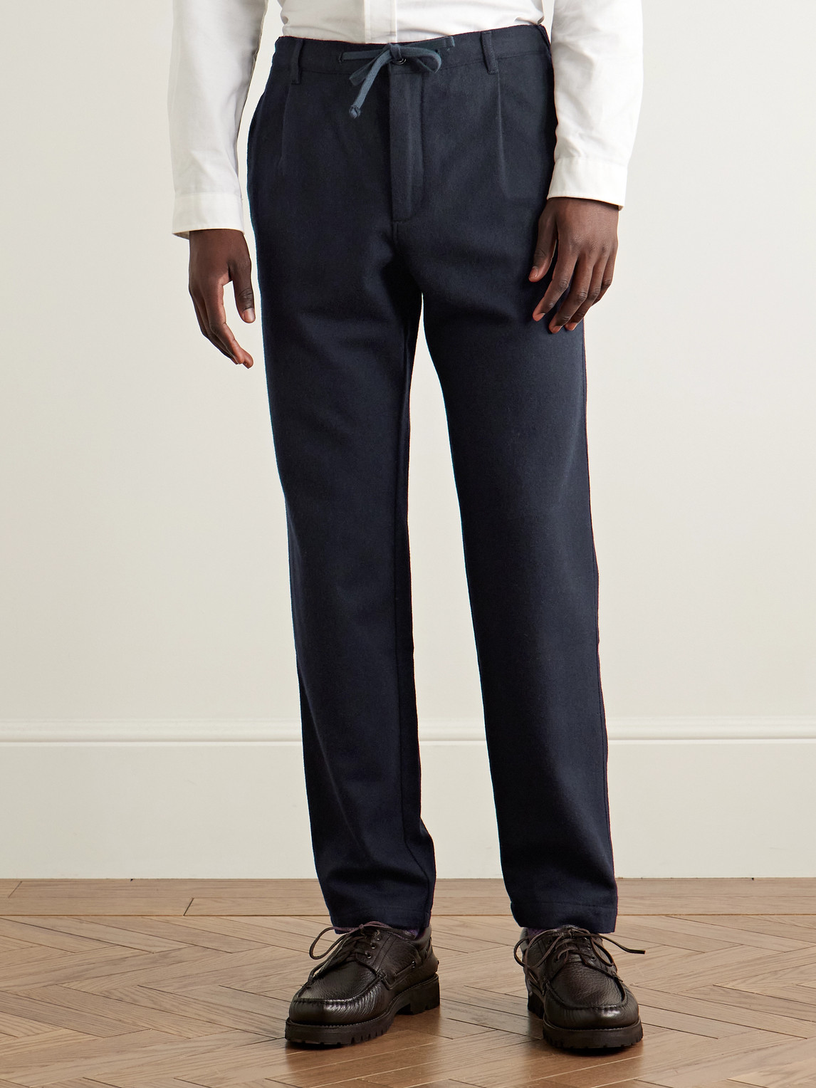 Hartford Tanker Straight-leg Wool-blend Drawstring Trousers In Blue