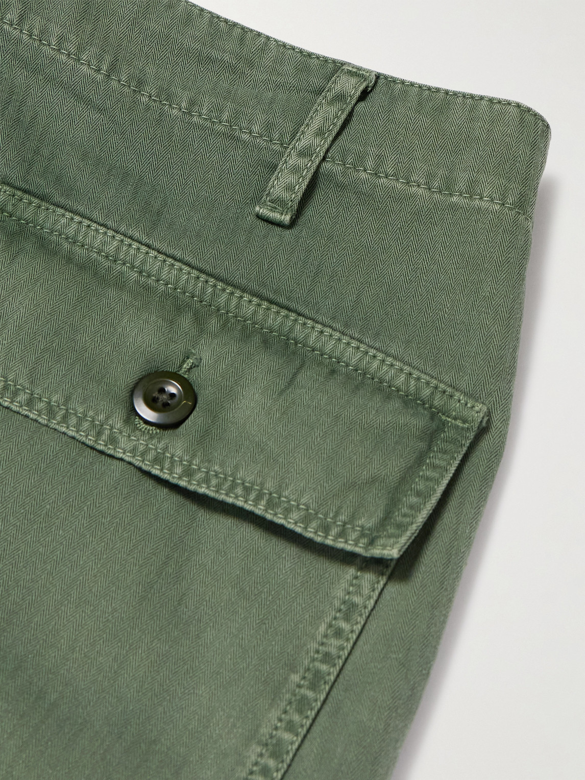 Hartford Fatigue Straight-leg Garment-dyed Herringbone Cotton-gabardine Trousers In Green