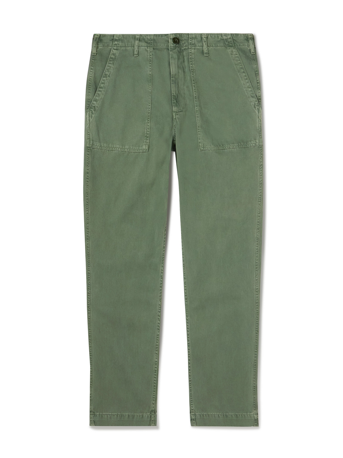 Hartford Fatigue Straight-leg Garment-dyed Herringbone Cotton-gabardine Trousers In Green