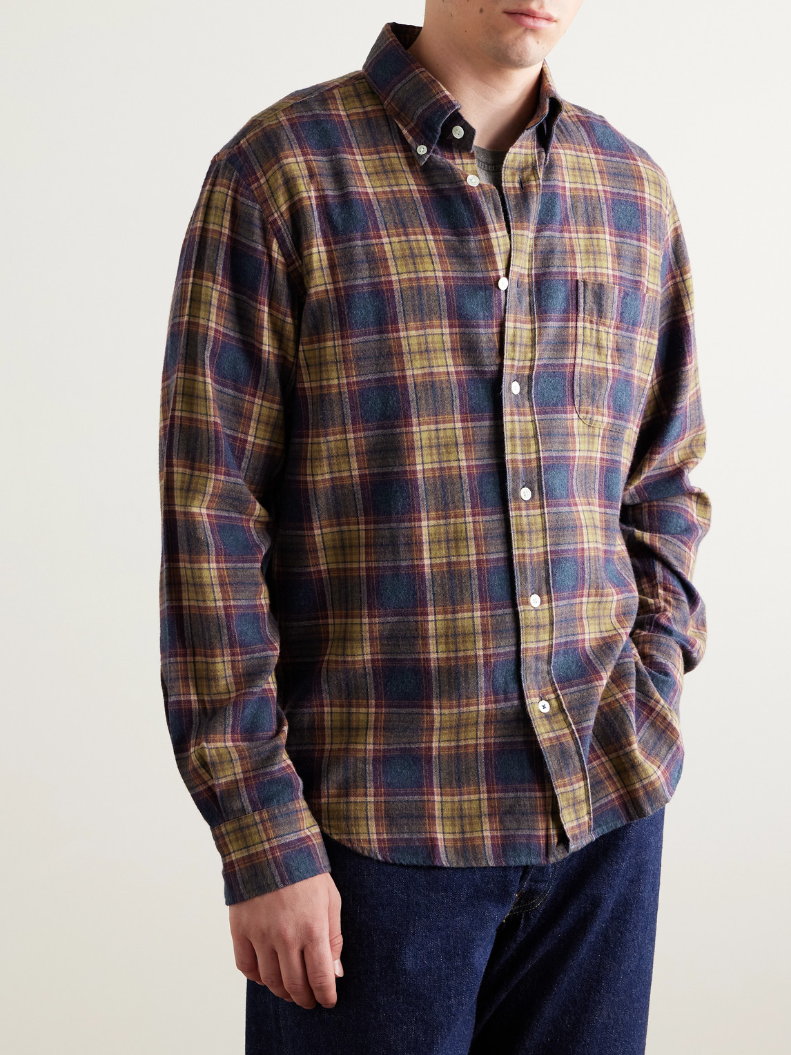 Hartford Pitt Button-down Collar Checked Cotton-flannel Shirt In Multi