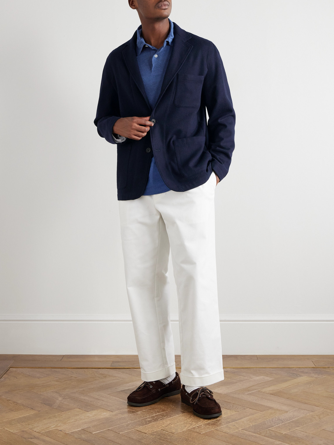 Hartford Jonny Unstructured Brushed Wool-blend Twill Suit Jacket In Blue