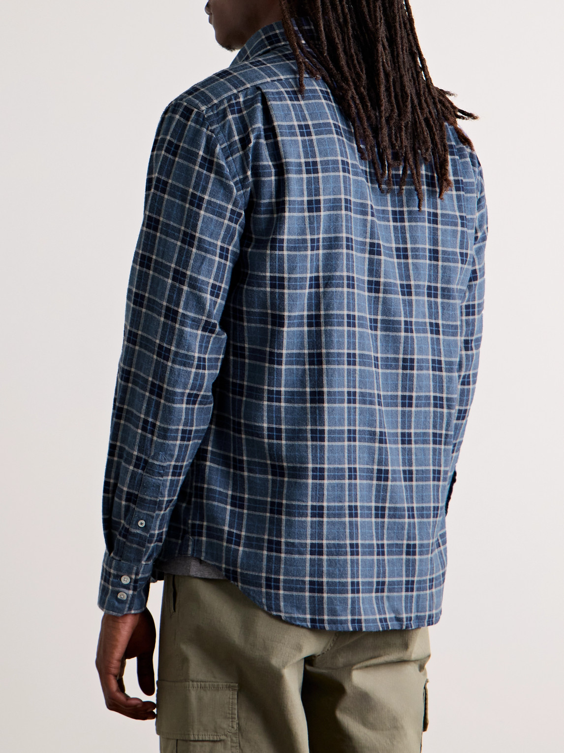 Hartford Paul Checked Cotton-flannel Shirt In Blue