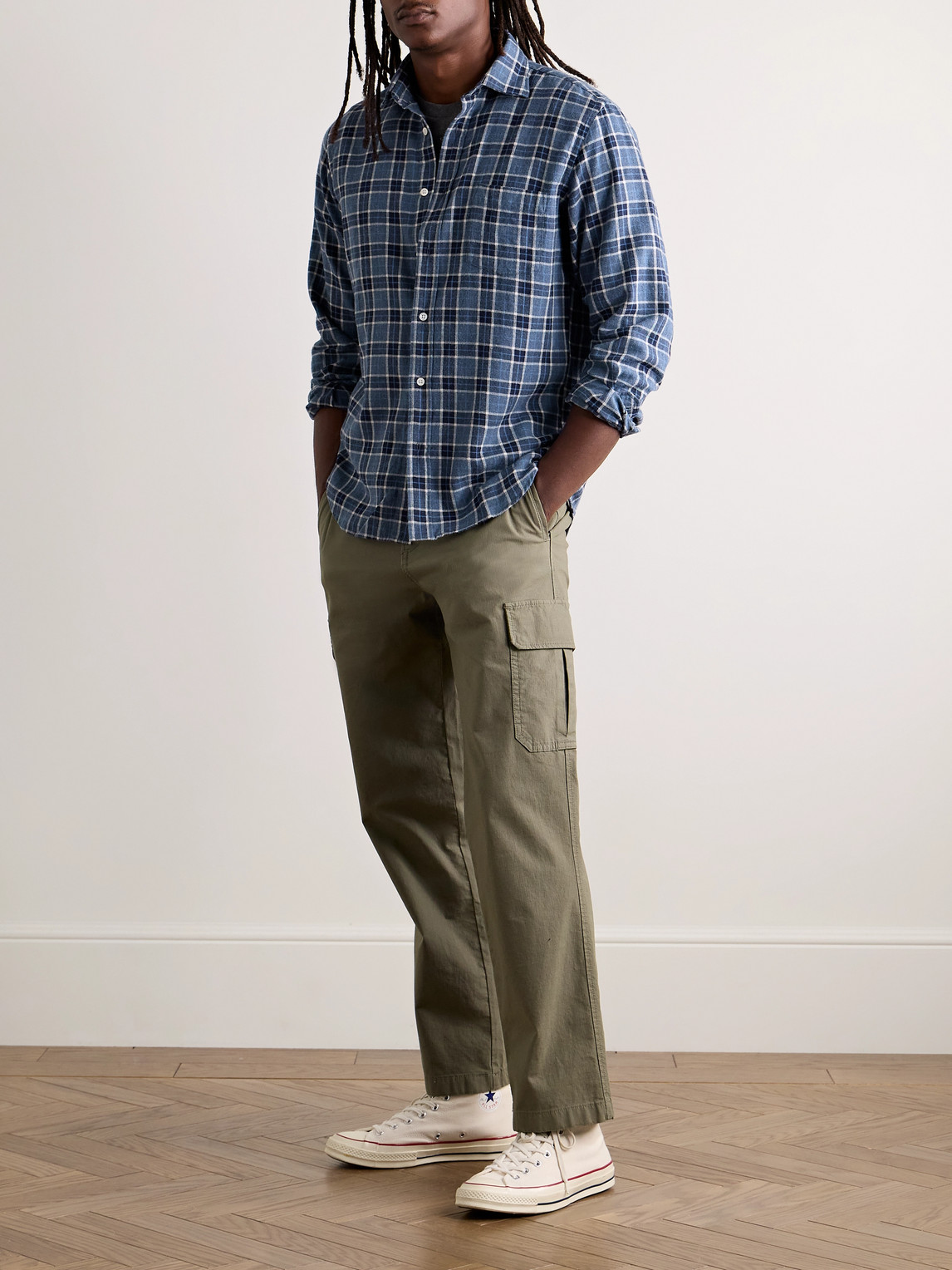 Hartford Paul Checked Cotton-flannel Shirt In Blue