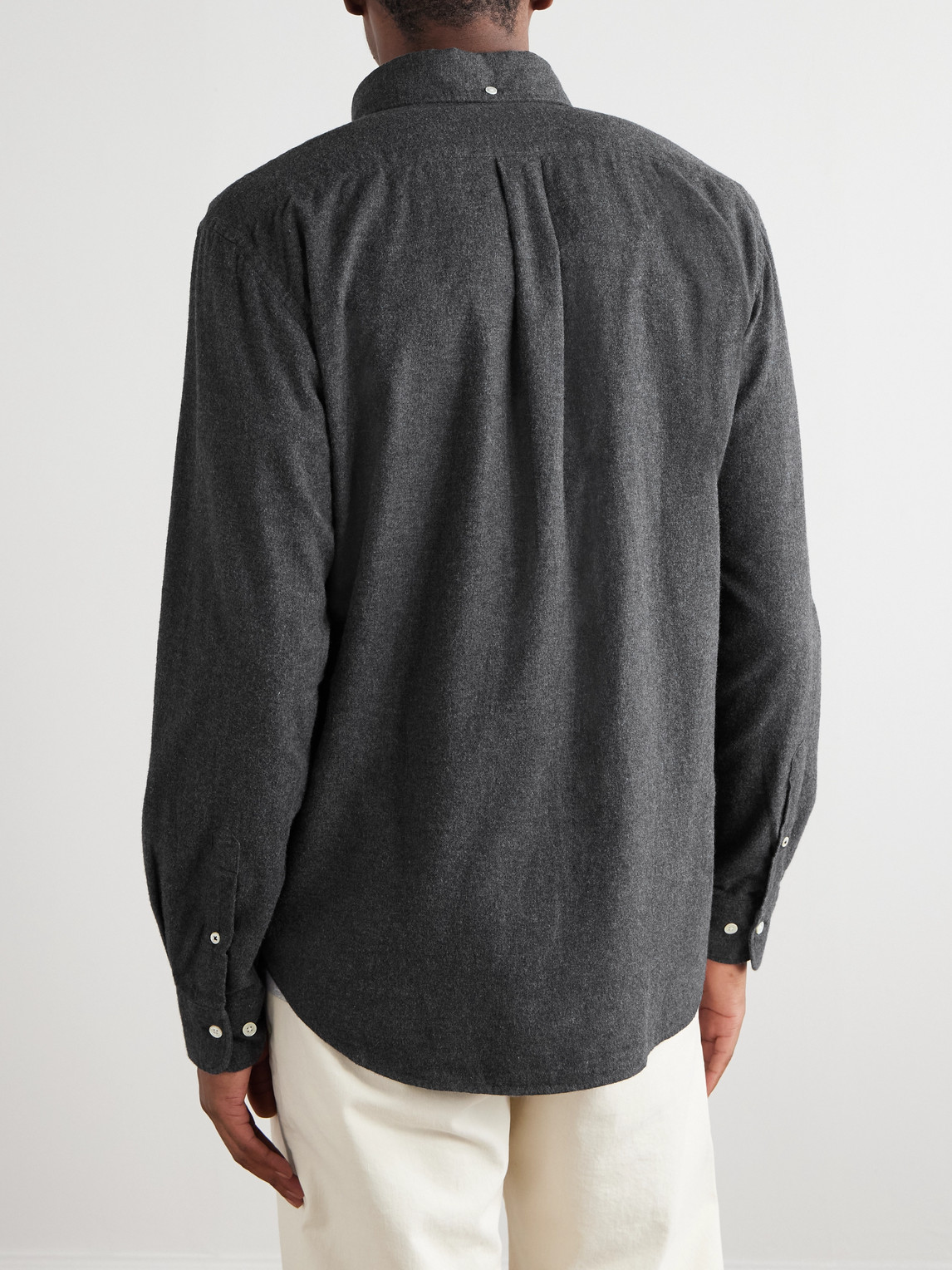 Hartford Pitt Button-down Collar Cotton-flannel Shirt In Gray