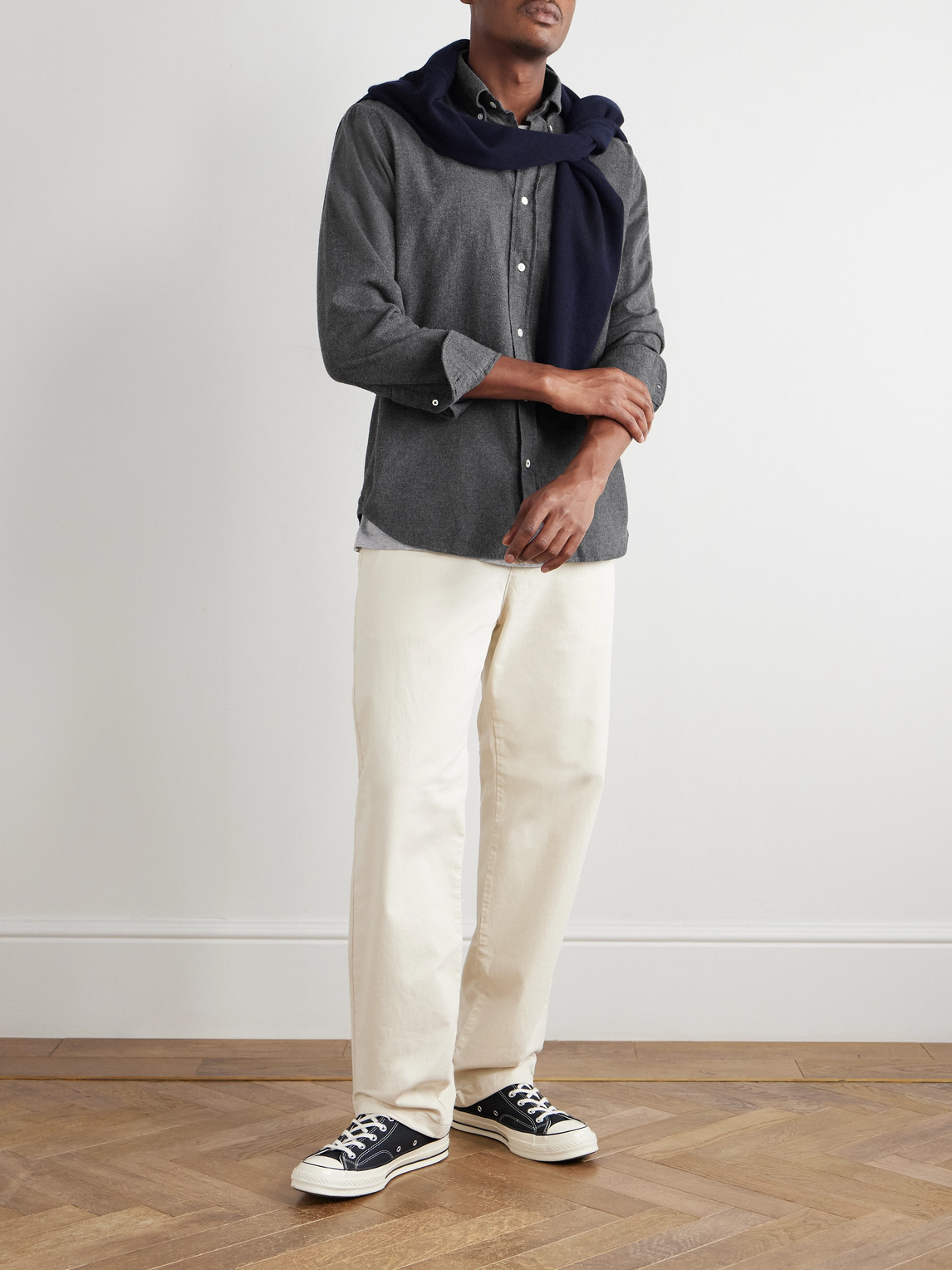 Hartford Pitt Button-down Collar Cotton-flannel Shirt In Gray