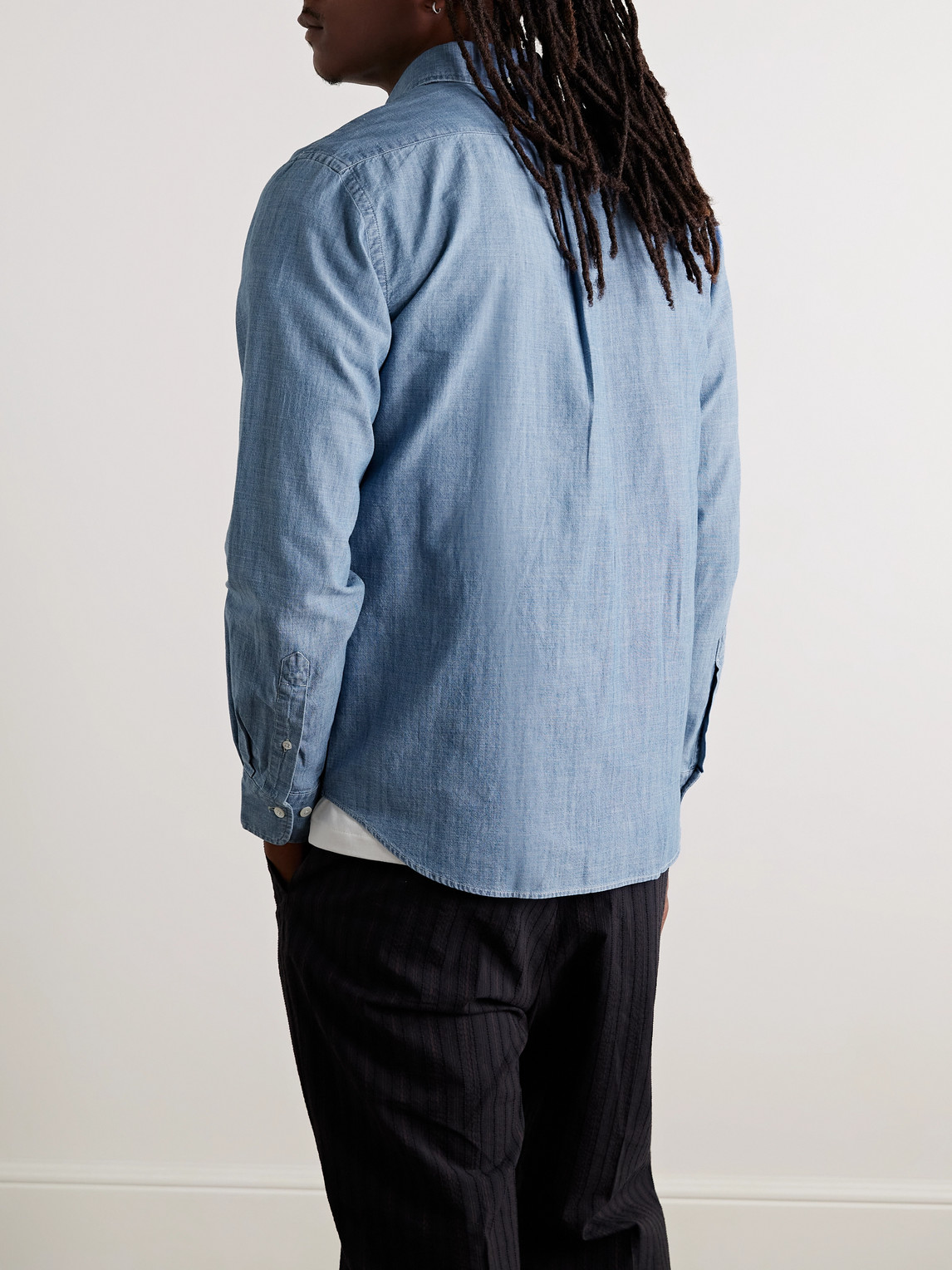 Hartford Button-down Collar Cotton-chambray Shirt In Blue