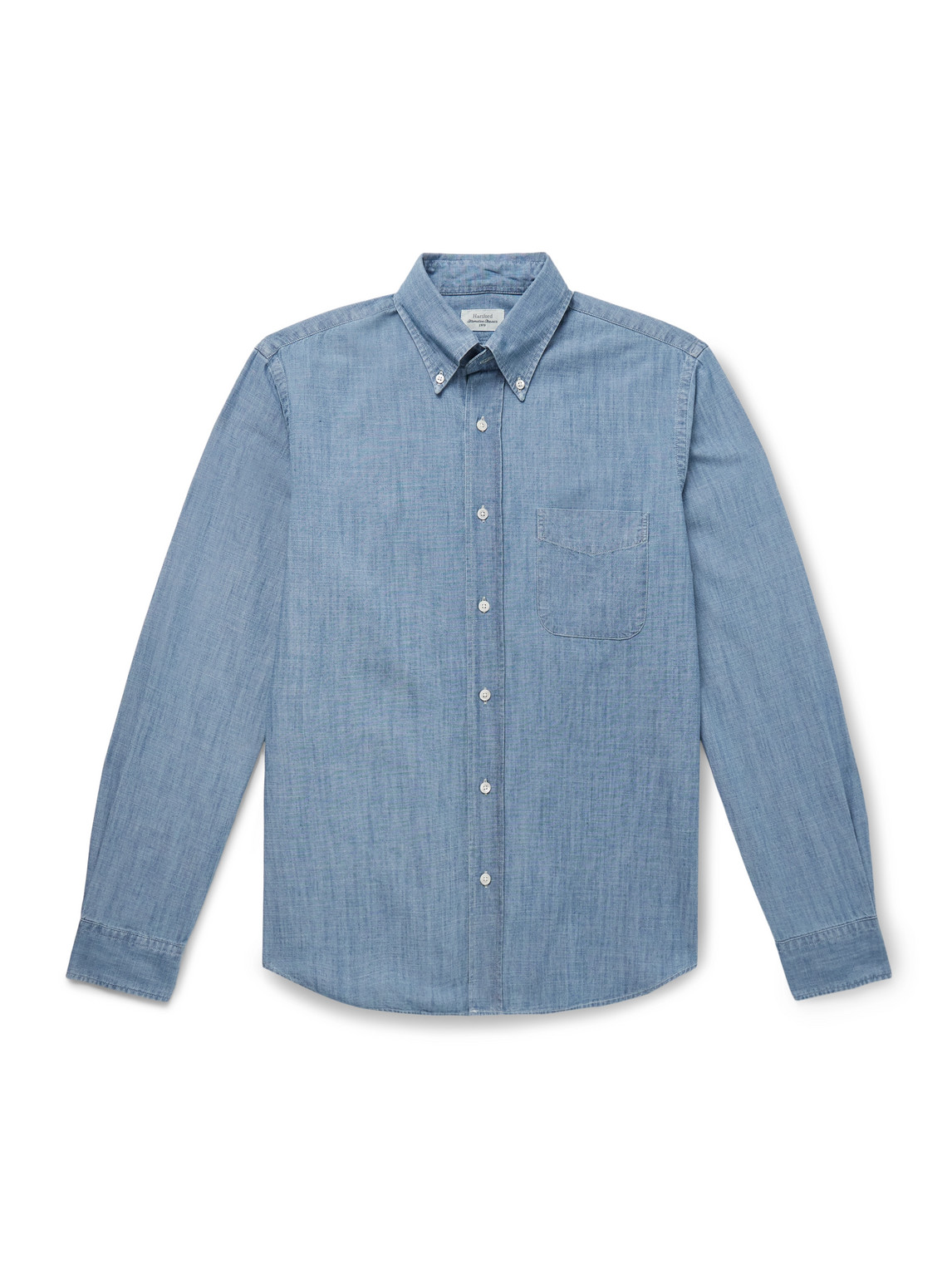 Hartford Button-down Collar Cotton-chambray Shirt In Blue