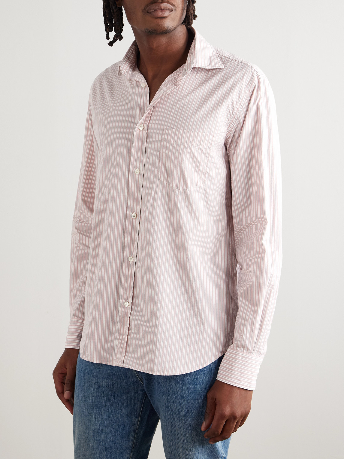 Hartford Paul Striped Cotton-poplin Shirt In Pink
