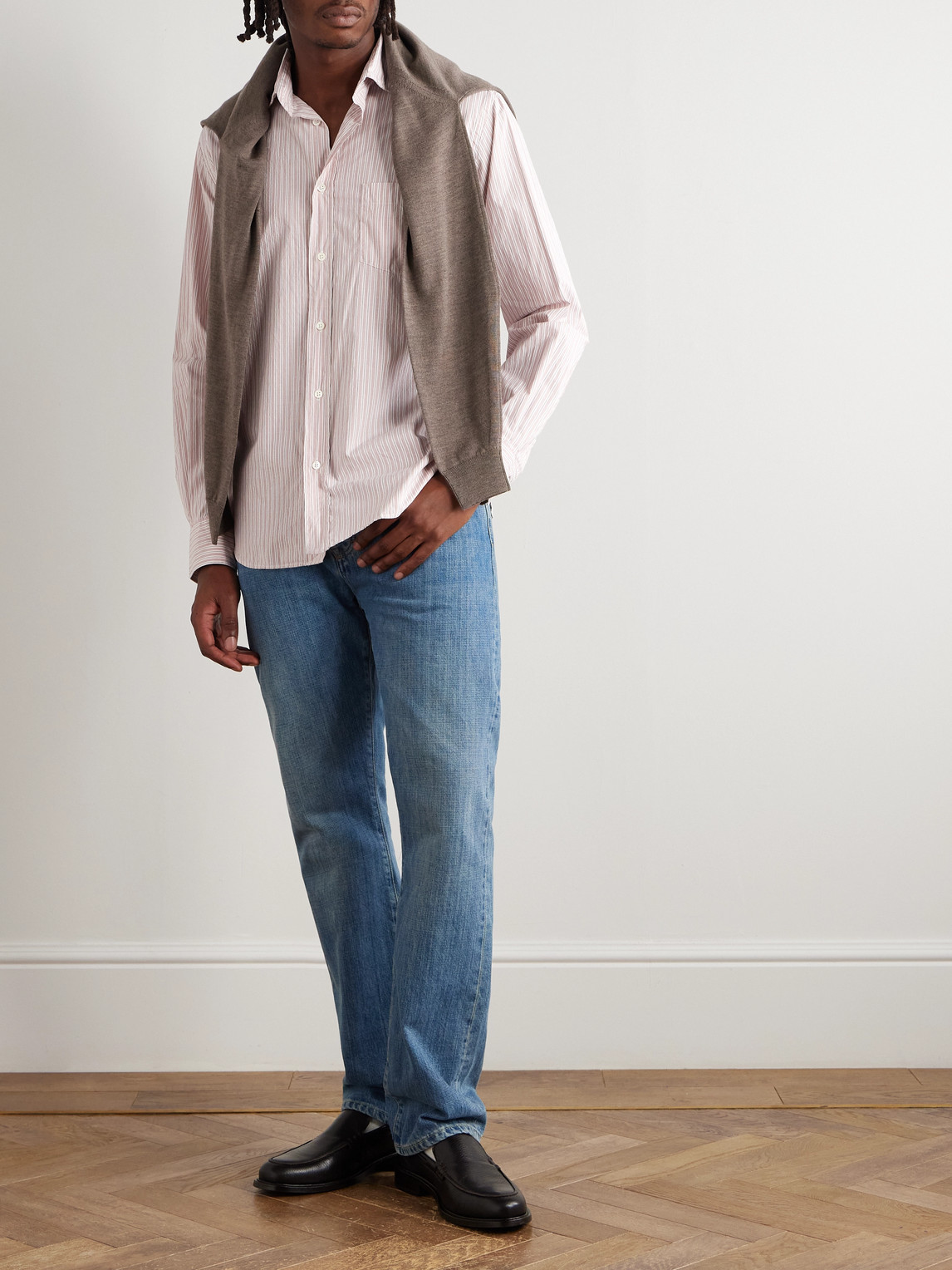 Hartford Paul Striped Cotton-poplin Shirt In Pink