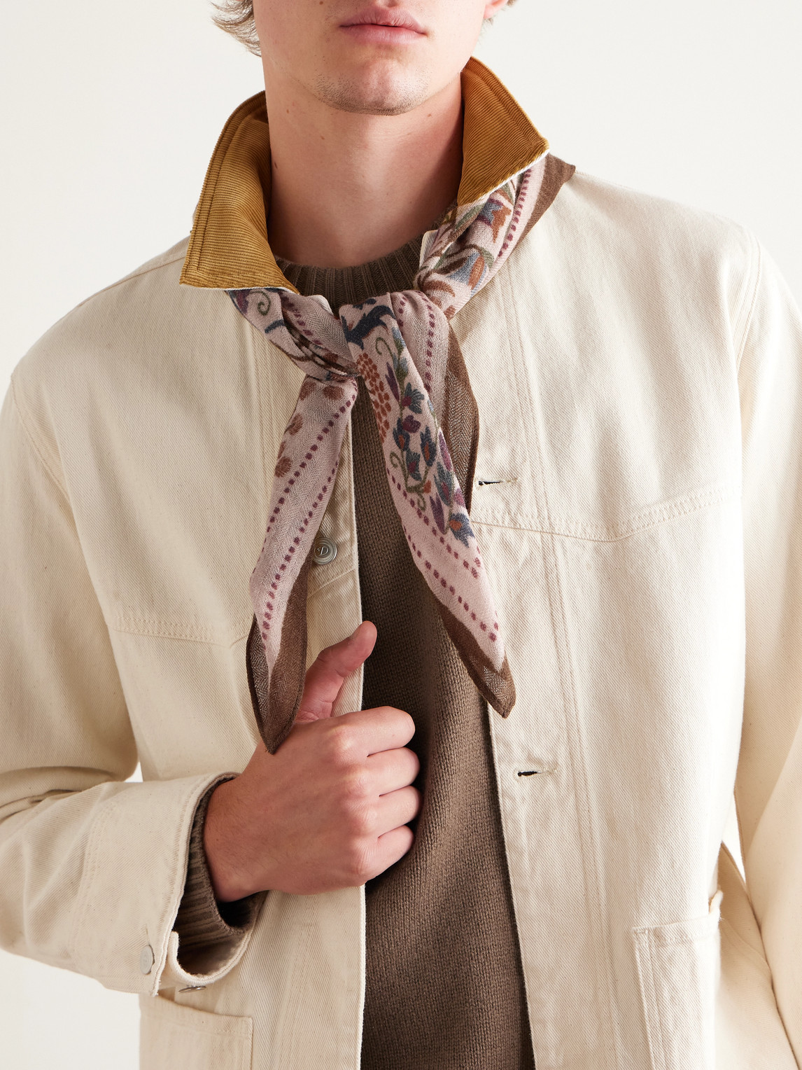 Hartford Printed Wool Bandana In Neutral
