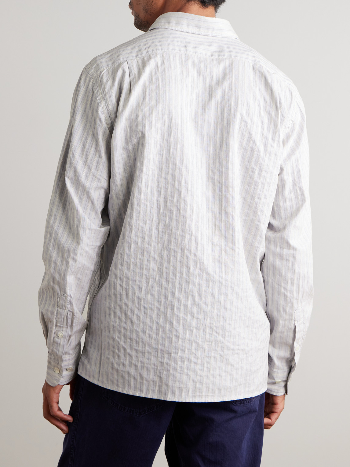 Hartford Patt Striped Cotton Shirt In Green