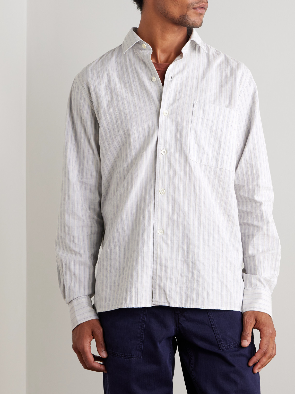 Hartford Patt Striped Cotton Shirt In Green