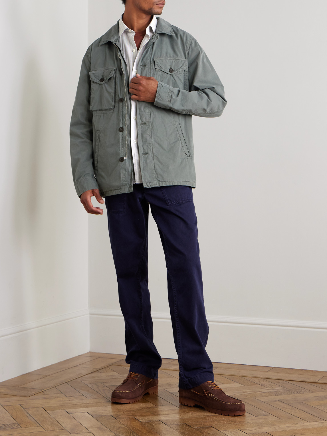 Hartford Patt Striped Cotton Shirt In Green