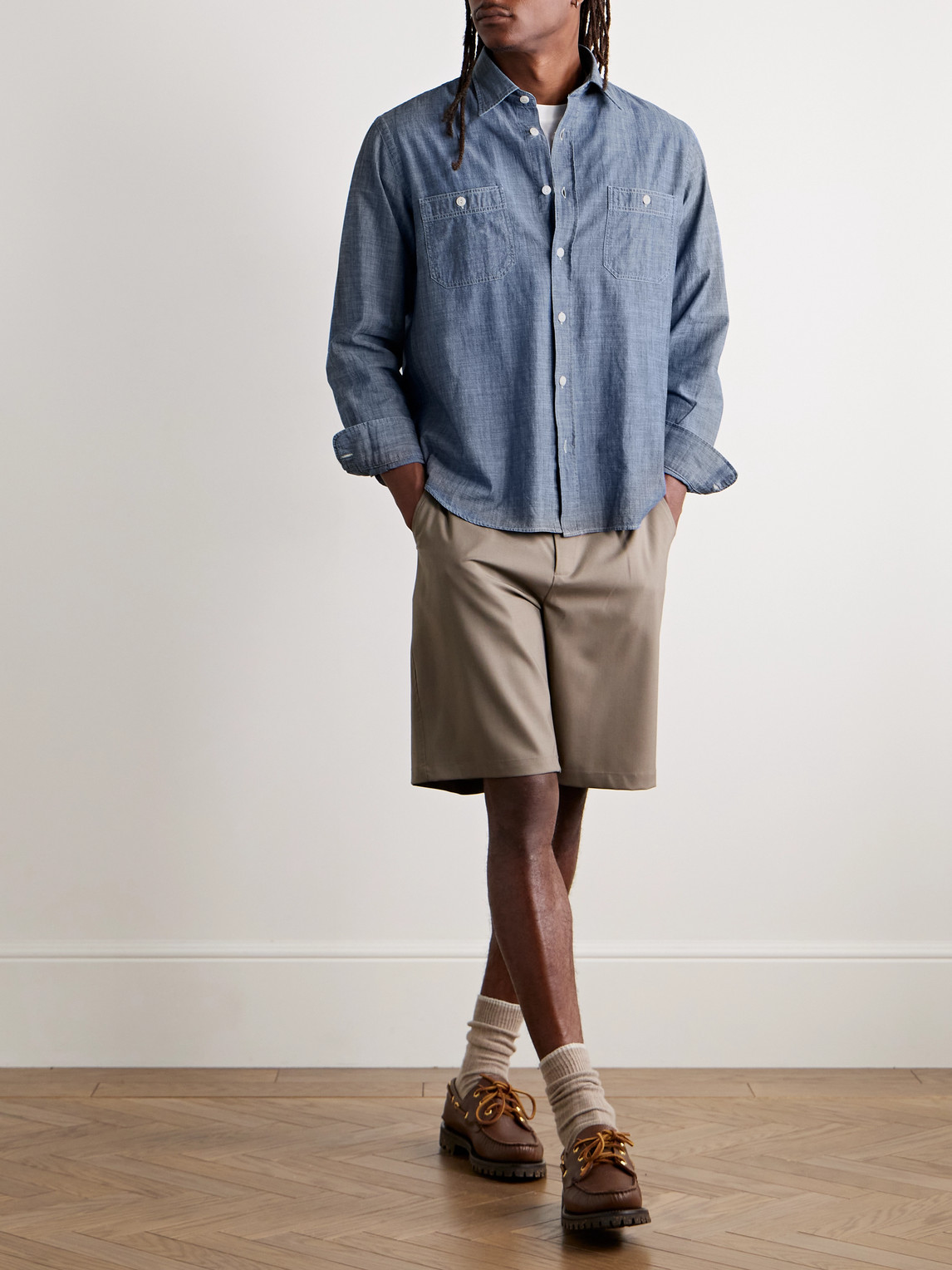 Hartford Cotton-chambray Shirt In Blue