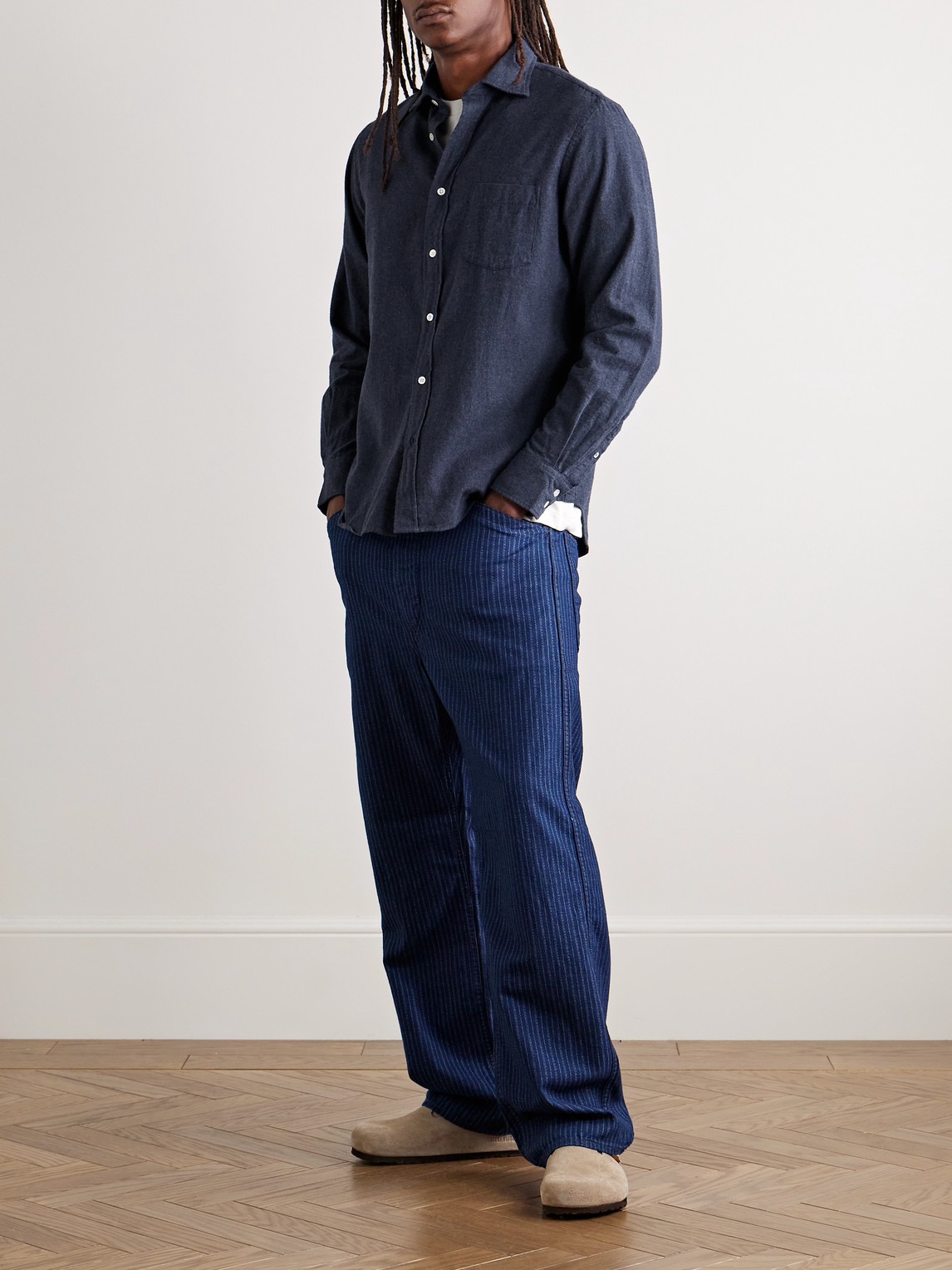 Hartford Paul Cotton-flannel Shirt In Blue