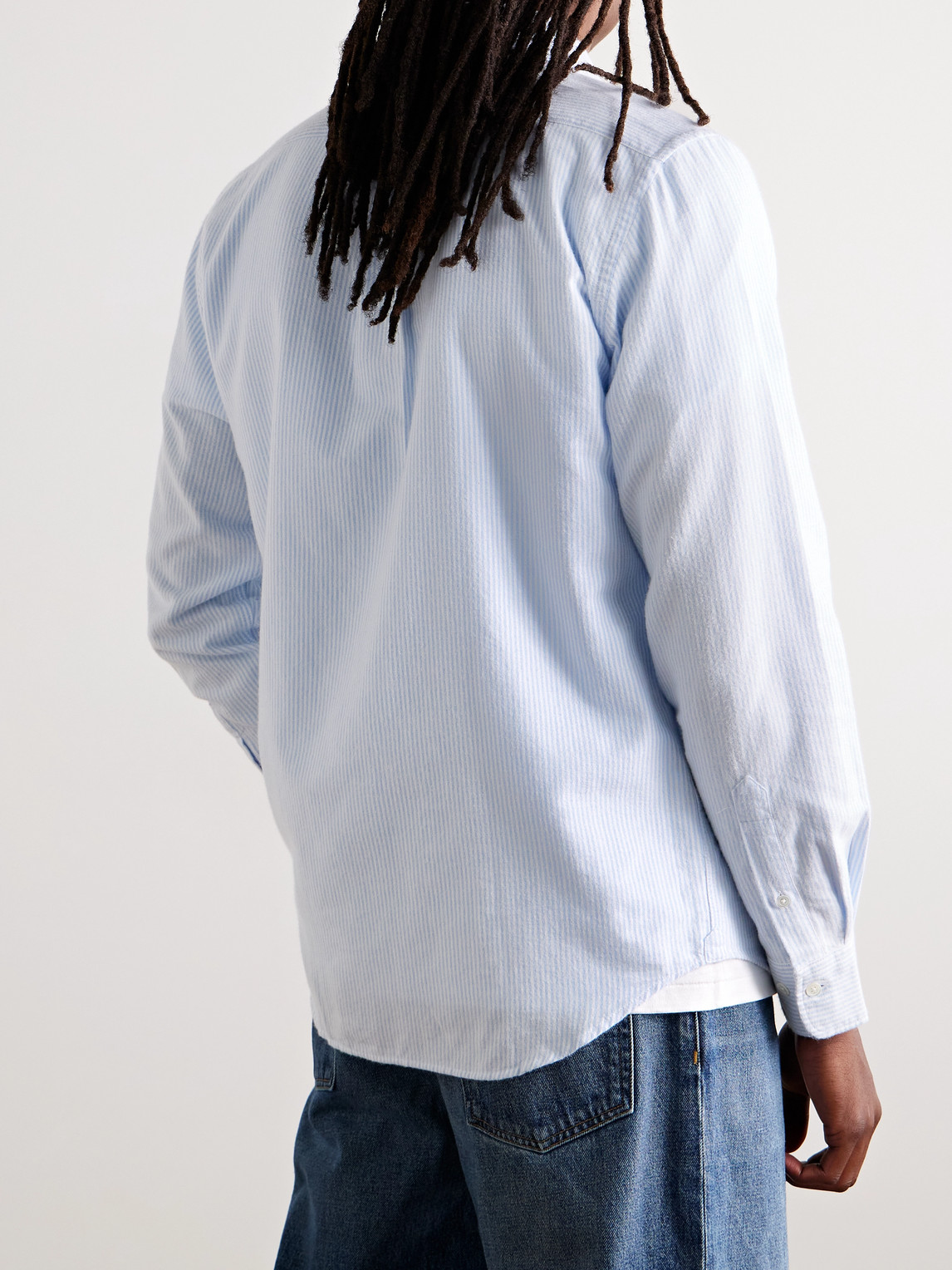 Hartford Pitt Button-down Collar Striped Cotton Shirt In Blue