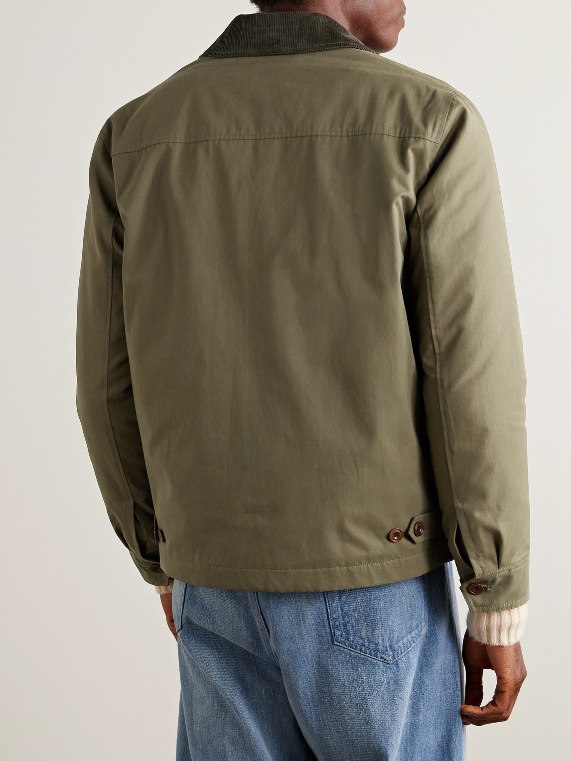 Hartford Daren Cotton-corduroy Trimmed Canvas Jacket In Green