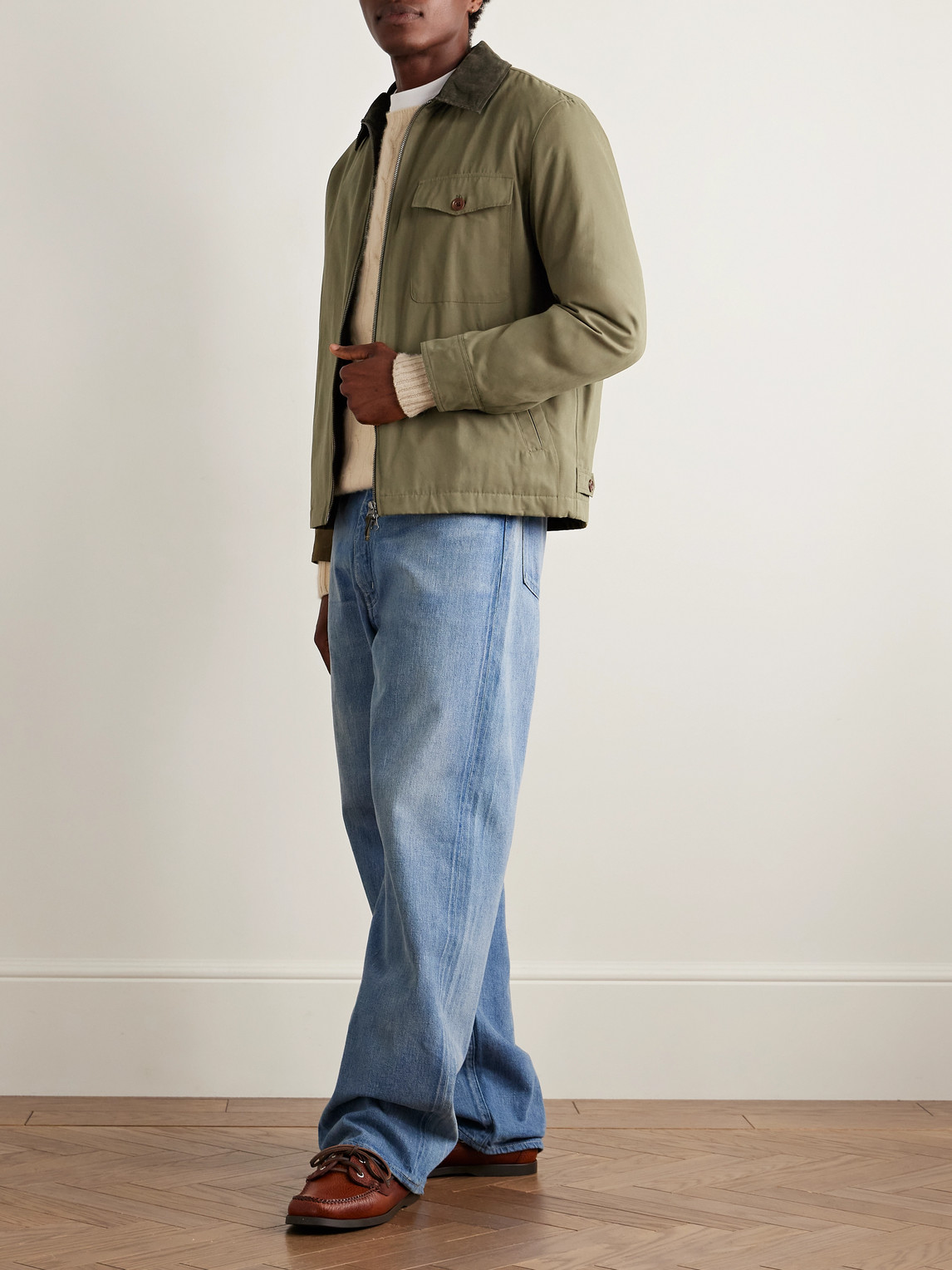 Hartford Daren Cotton-corduroy Trimmed Canvas Jacket In Green