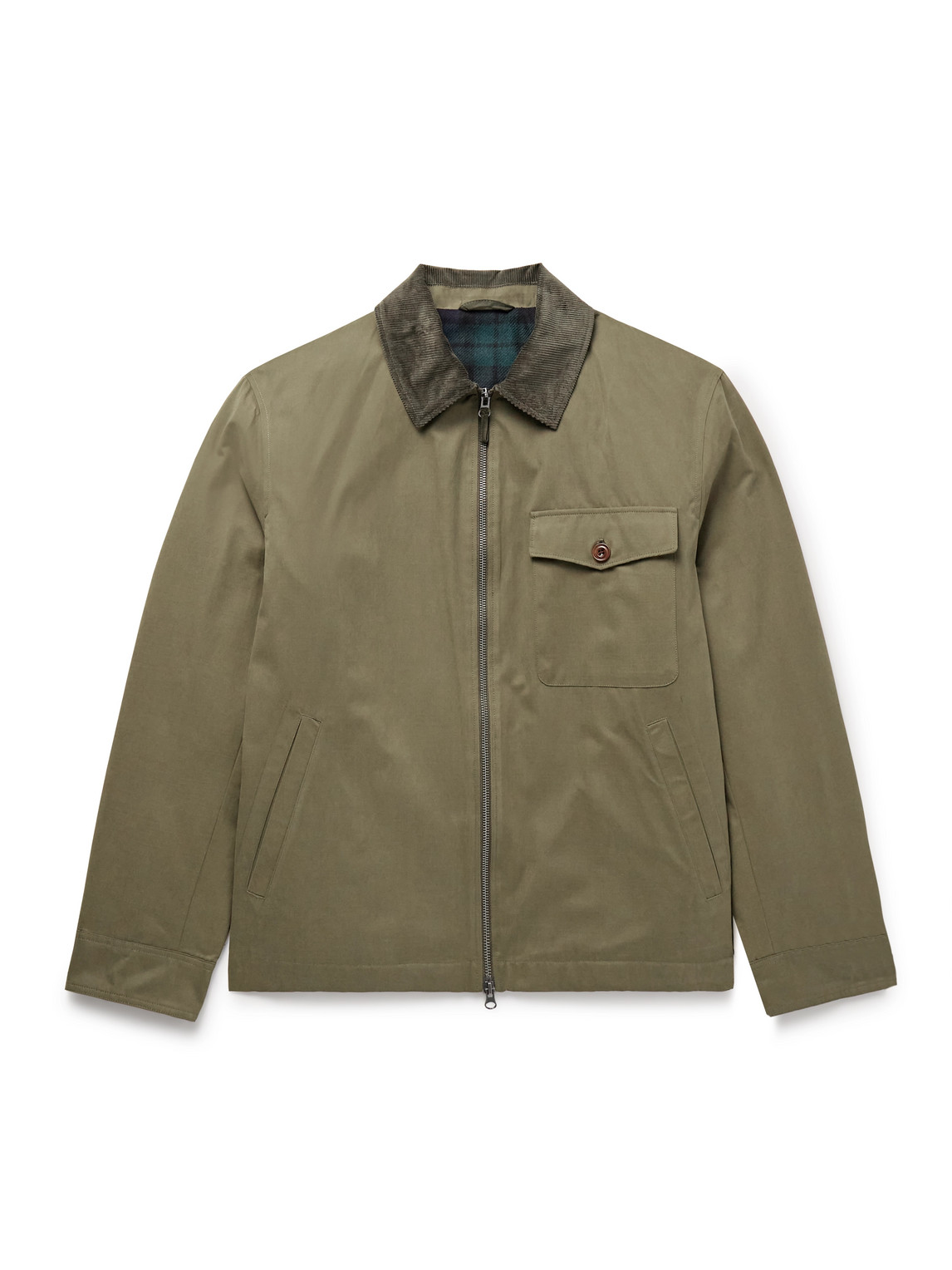 Hartford Daren Cotton-corduroy Trimmed Canvas Jacket In Green